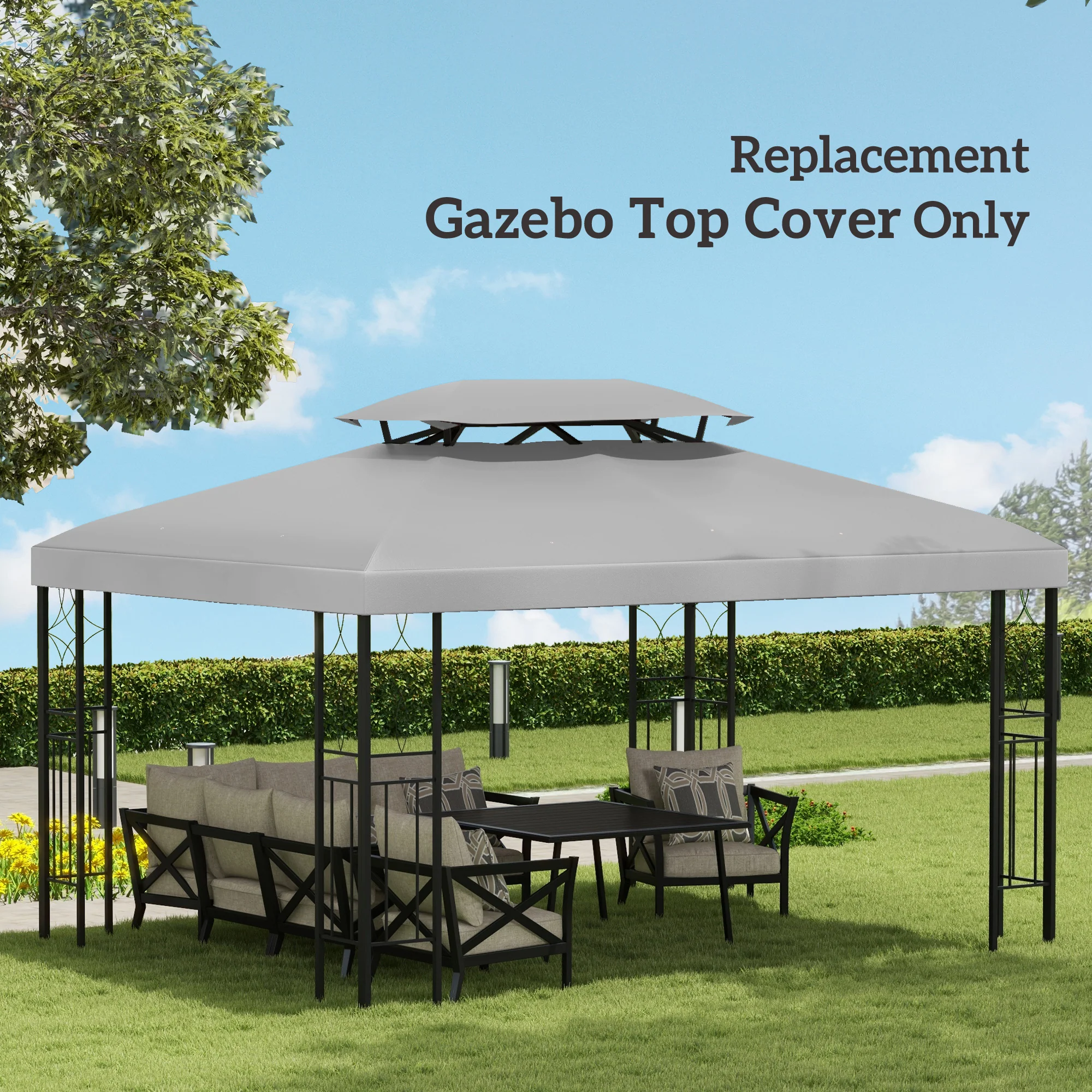 13.1' x 9.8' 2-Tier Gazebo Replacement Canopy (Top Only), Light Grey - Image 9