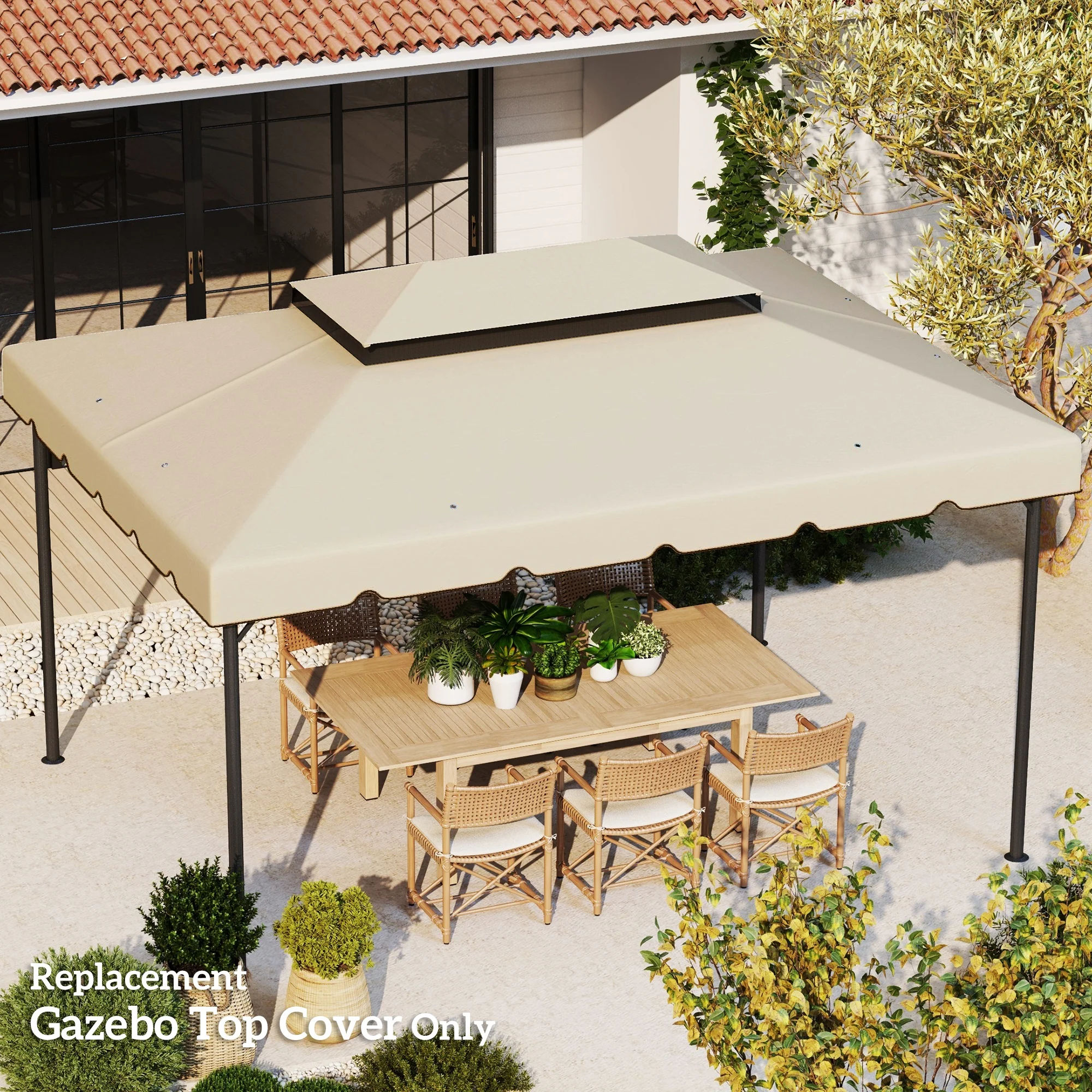 13.1' x 9.11' Gazebo Replacement Canopy with Double Vented Roof, TOP ONLY, Beige - Image 4