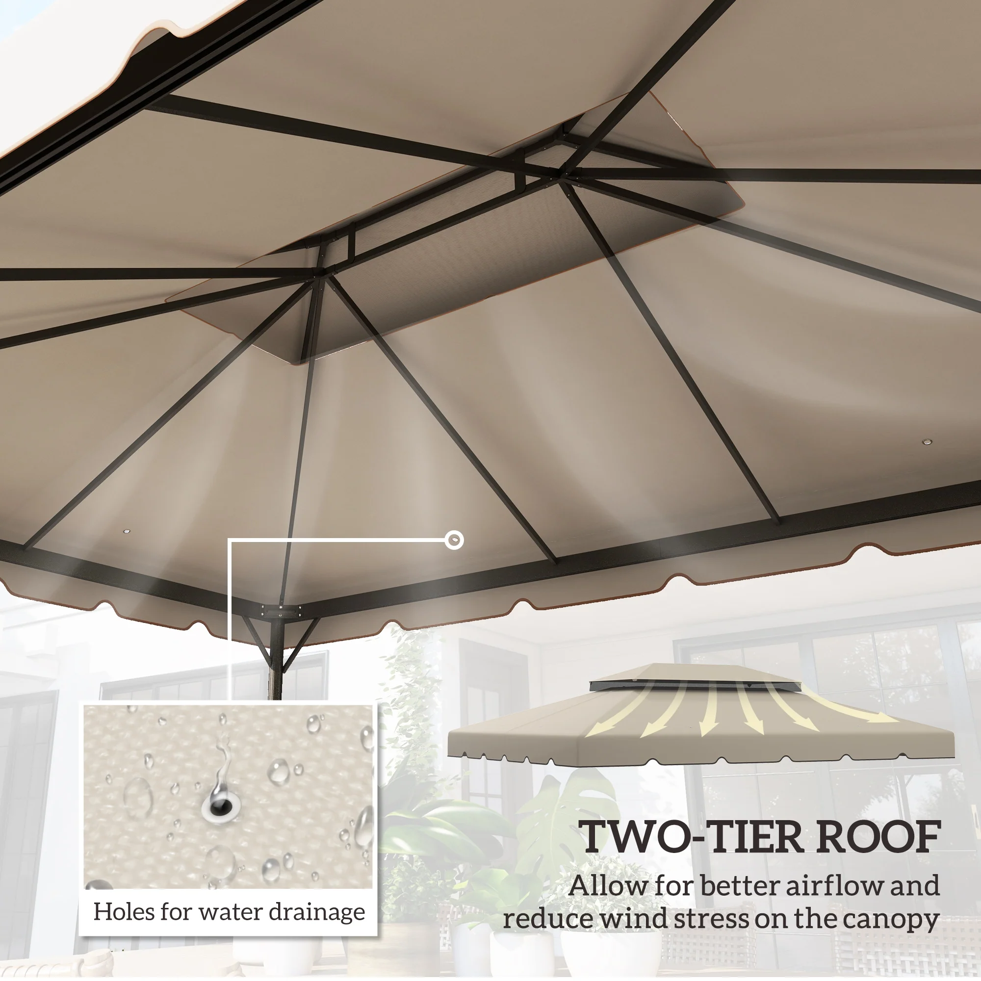 13.1' x 9.11' Gazebo Replacement Canopy with Double Vented Roof, TOP ONLY, Beige - Image 6