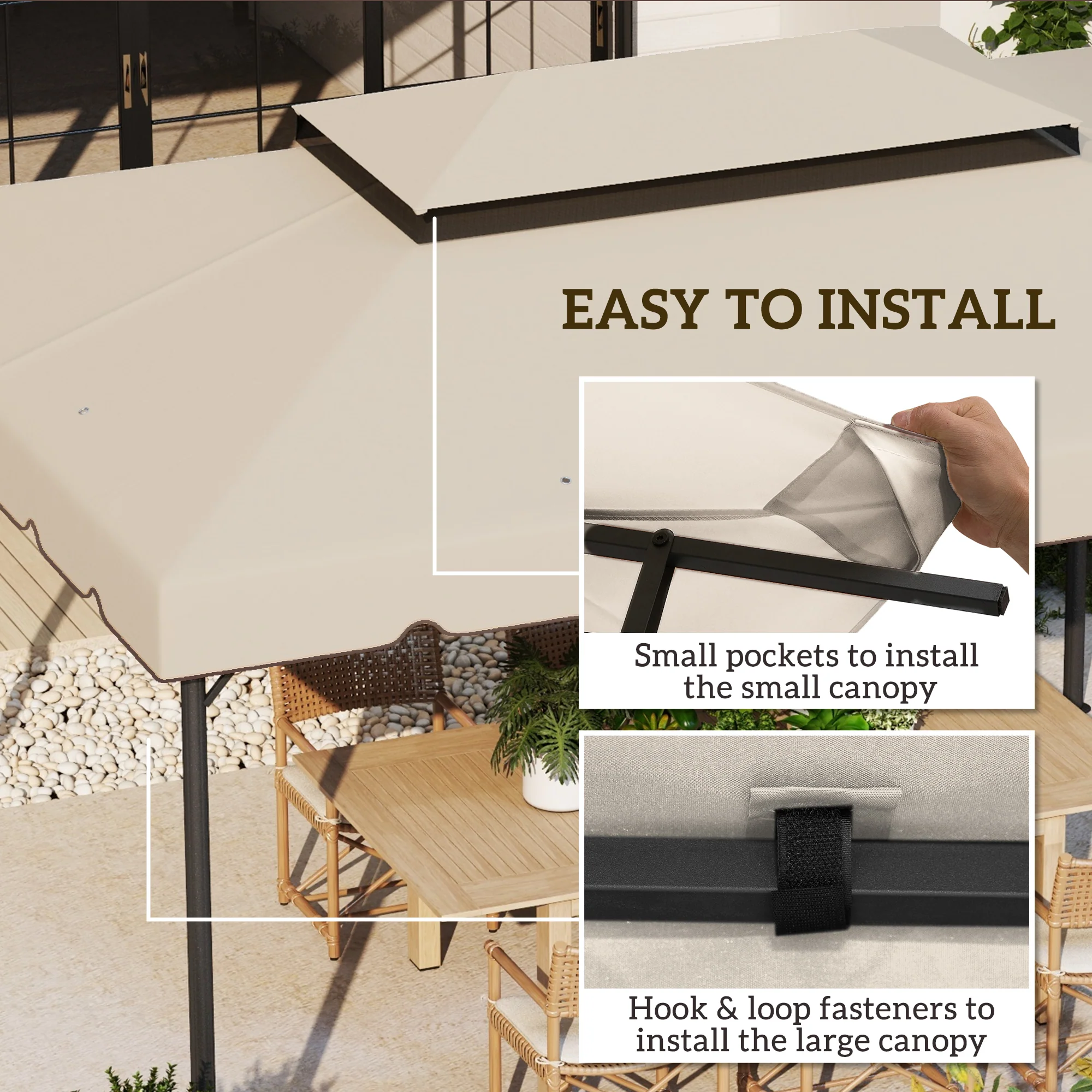 13.1' x 9.11' Gazebo Replacement Canopy with Double Vented Roof, TOP ONLY, Beige - Image 7