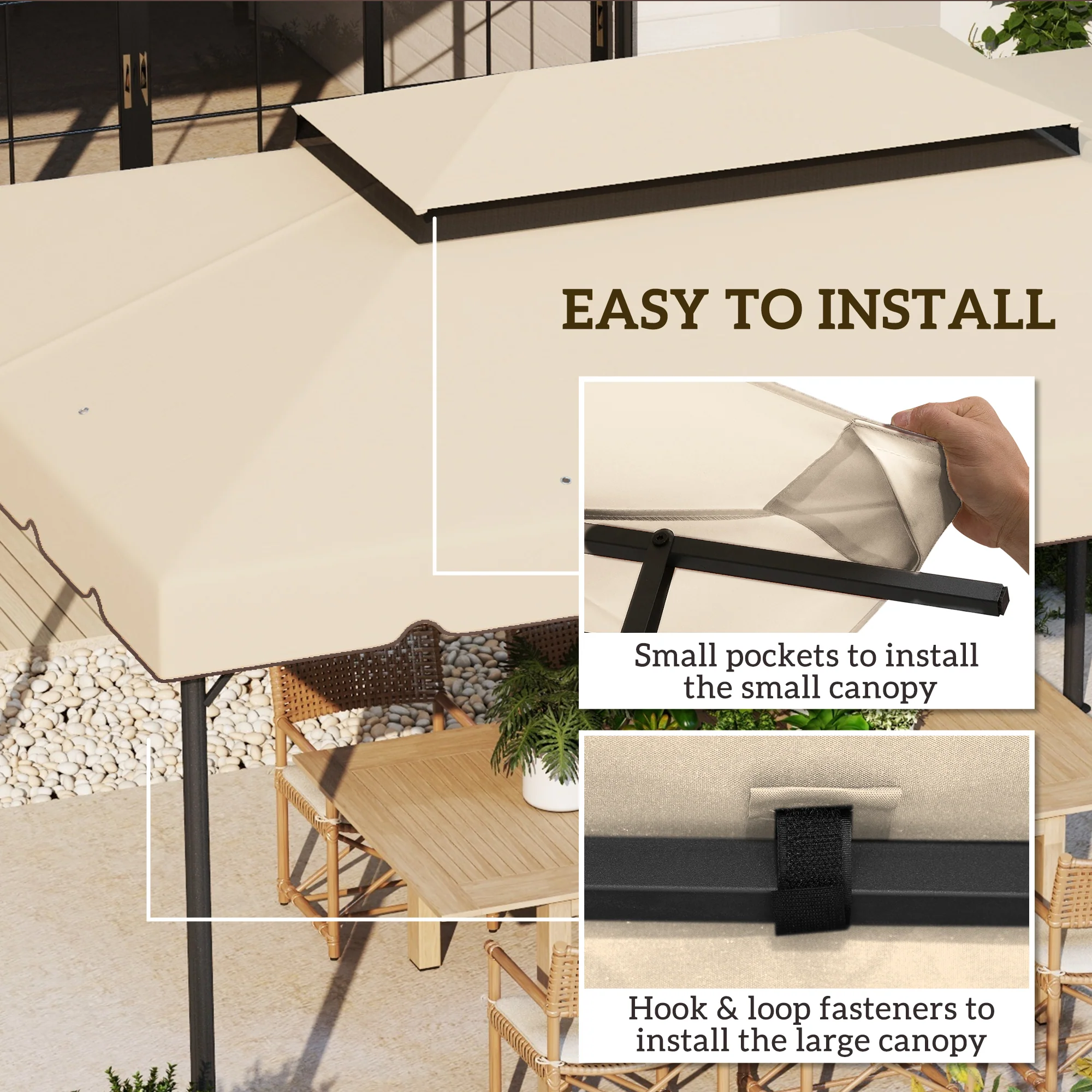 13.1' x 9.9' Gazebo Replacement Canopy with Double Vented Roof, TOP ONLY, Cream White - Image 7