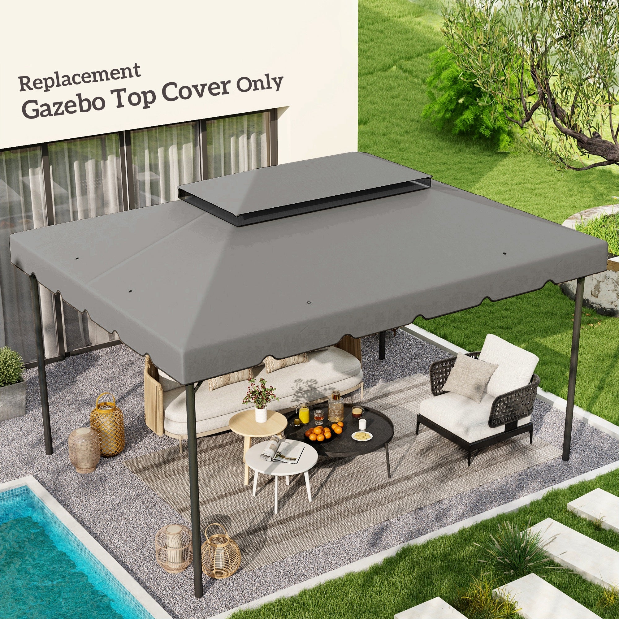 13.1' x 9.8' Gazebo Replacement Canopy with Double Vented Roof, TOP ONLY, Grey - Image 3