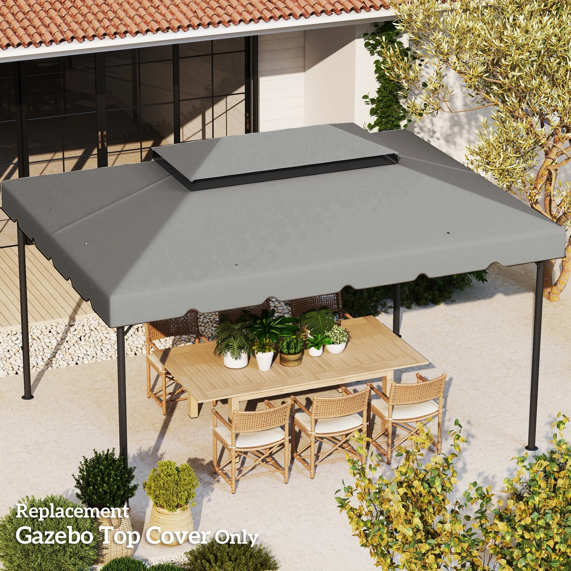 13.1' x 9.8' Gazebo Replacement Canopy with Double Vented Roof, TOP ONLY, Grey - Image 4