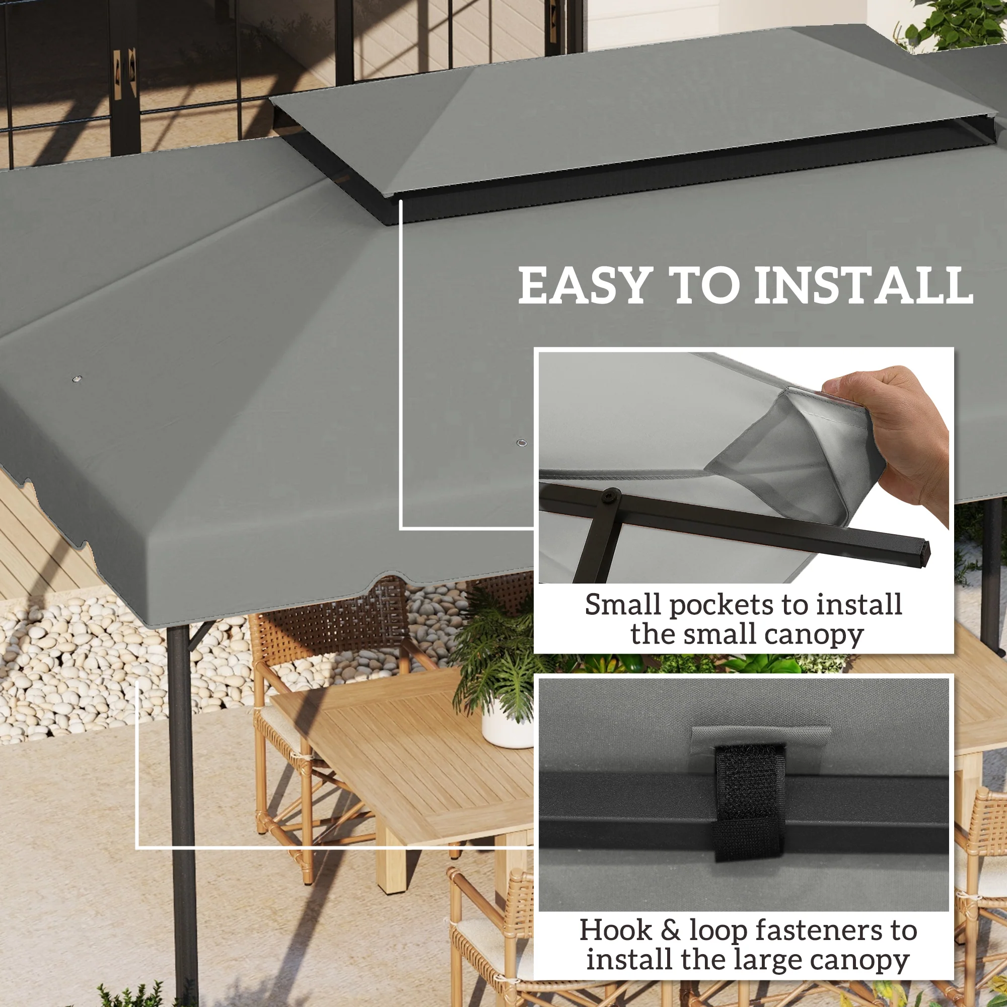 13.1' x 9.8' Gazebo Replacement Canopy with Double Vented Roof, TOP ONLY, Grey - Image 7
