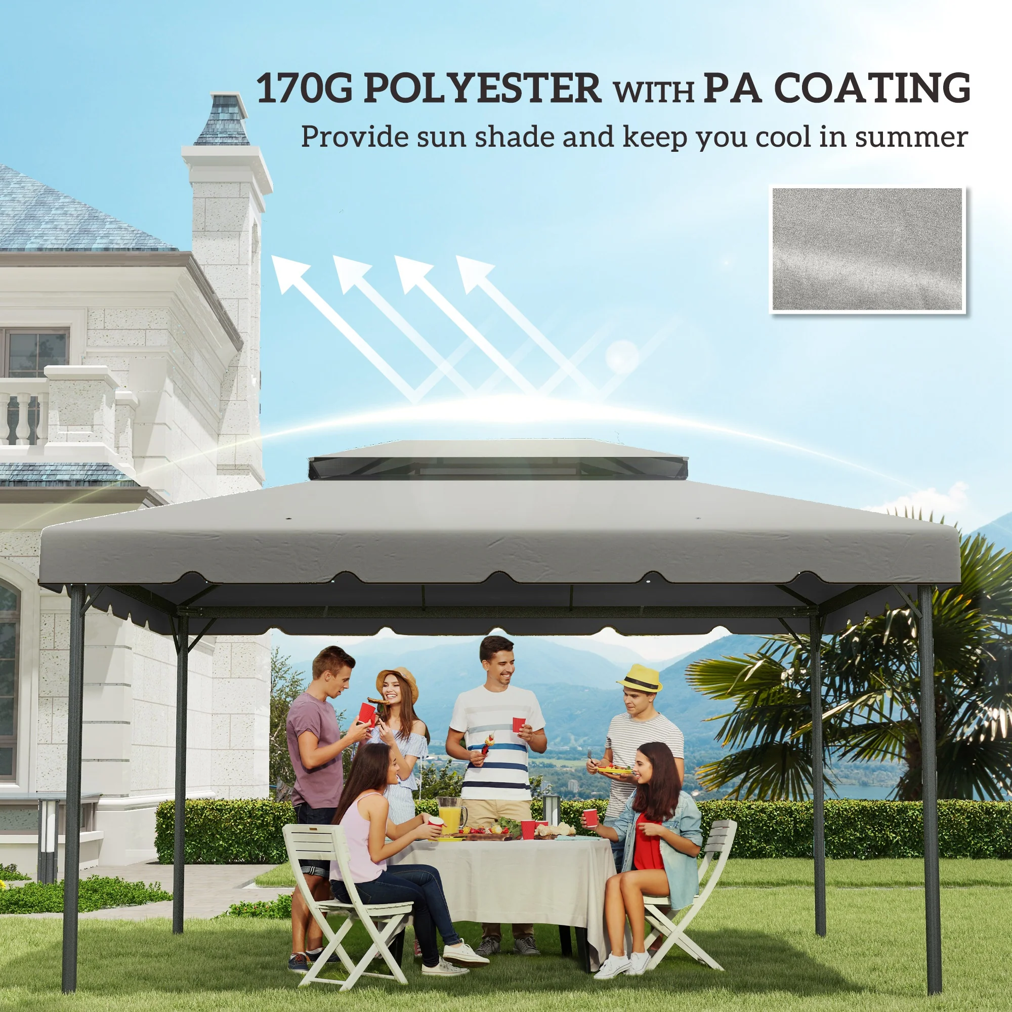 13.1' x 9.8' Gazebo Replacement Canopy with Double Vented Roof, TOP ONLY, Grey - Image 8