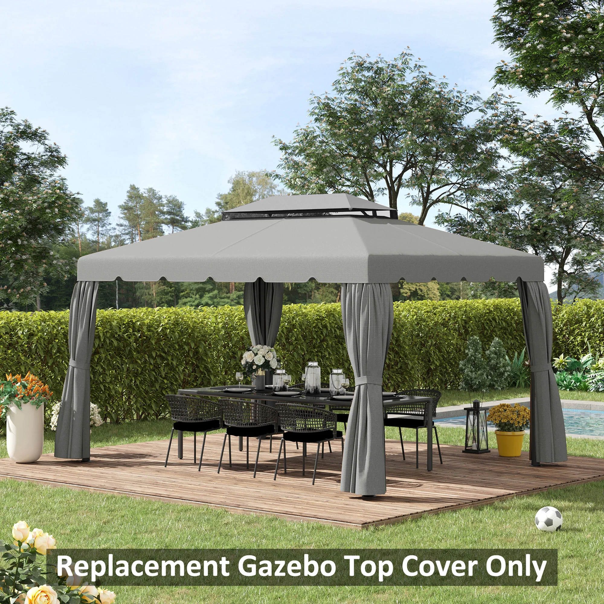 13.1' x 9.8' Gazebo Replacement Canopy with Double Vented Roof, TOP ONLY, Grey - Image 9