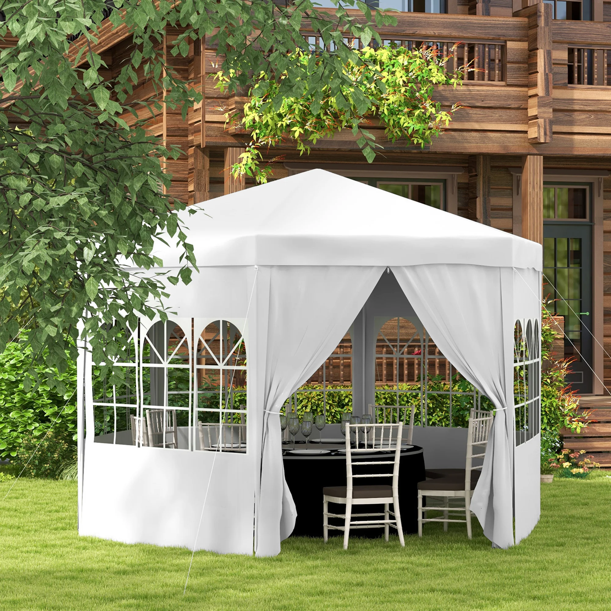 13' Gazebo Party Tent with 6 Removable Side Walls & Windows, White - Image 3
