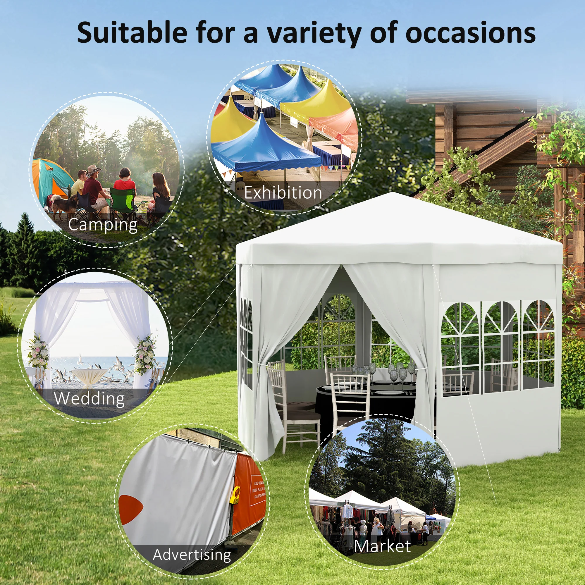 13' Gazebo Party Tent with 6 Removable Side Walls & Windows, White - Image 8