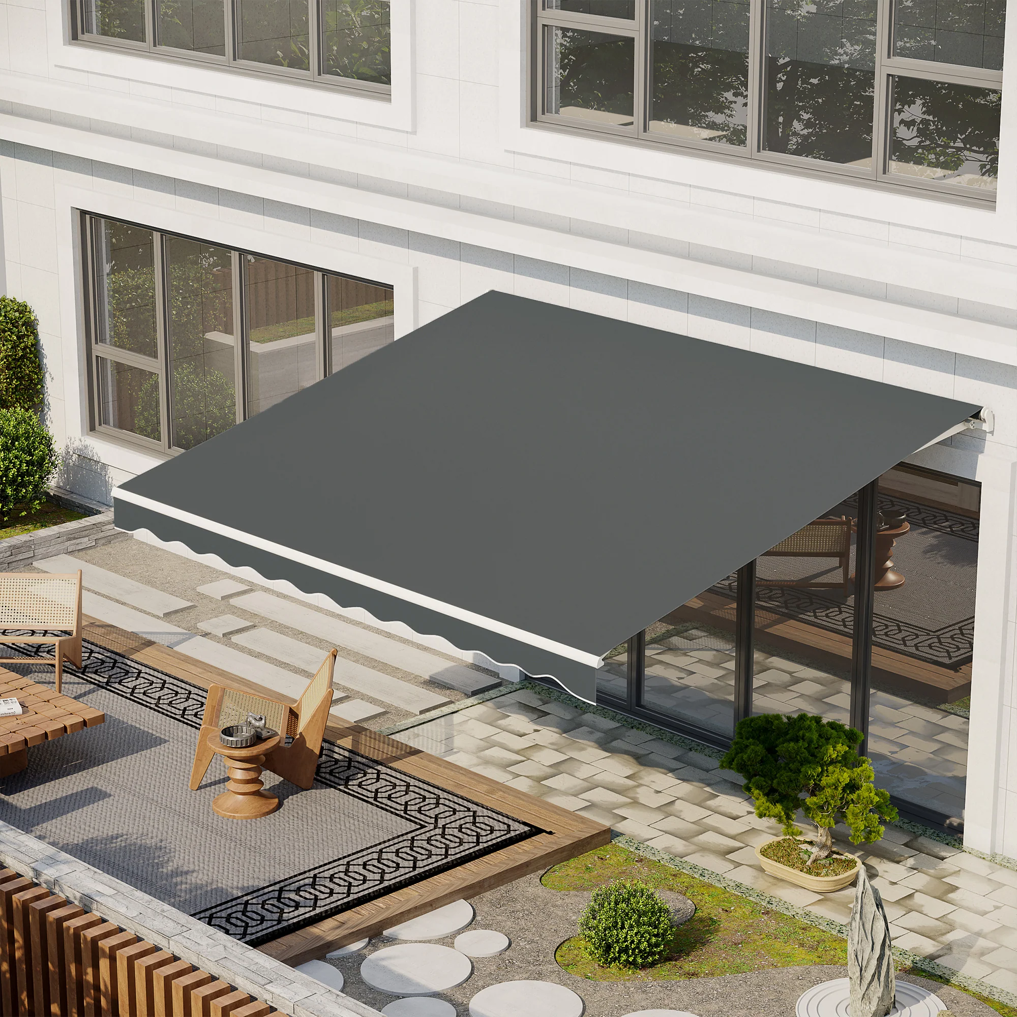 13' x 10' Electric Retractable Awning with Remote Control & Manual Crank Handle, Grey - Image 4