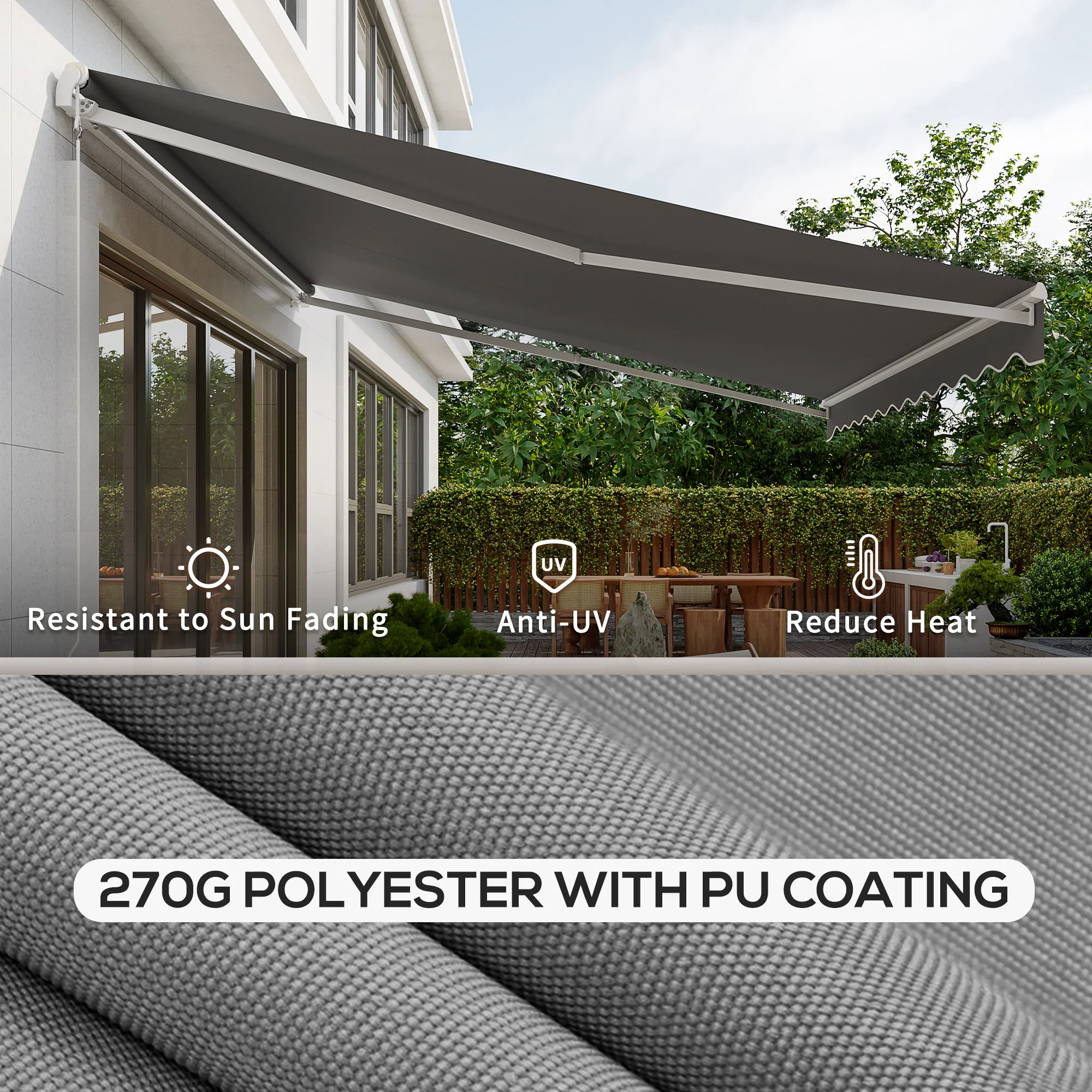 13' x 10' Electric Retractable Awning with Remote Control & Manual Crank Handle, Grey - Image 7