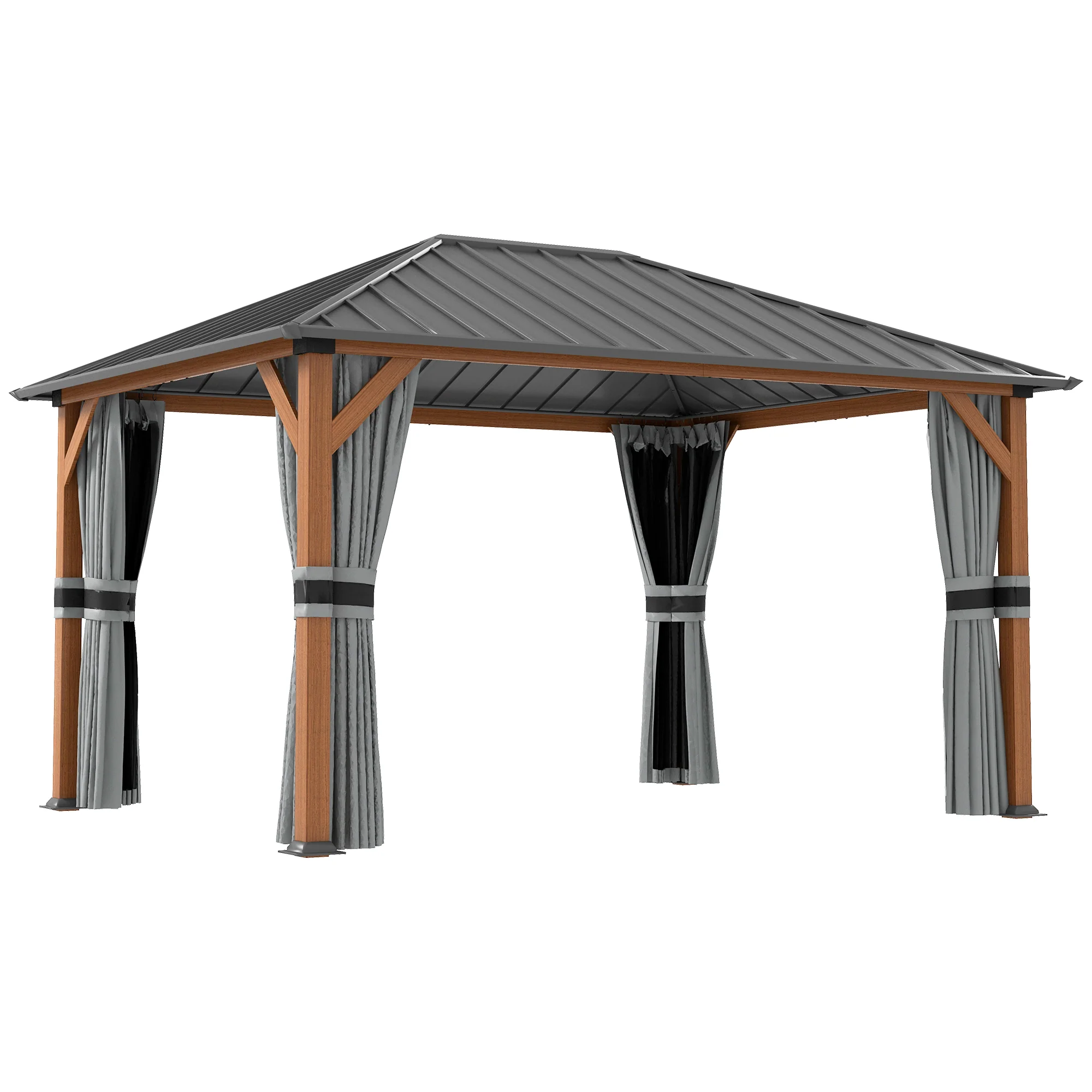13' x 10' Hardtop Gazebo with Netting & Curtains, Galvanized Steel Frame