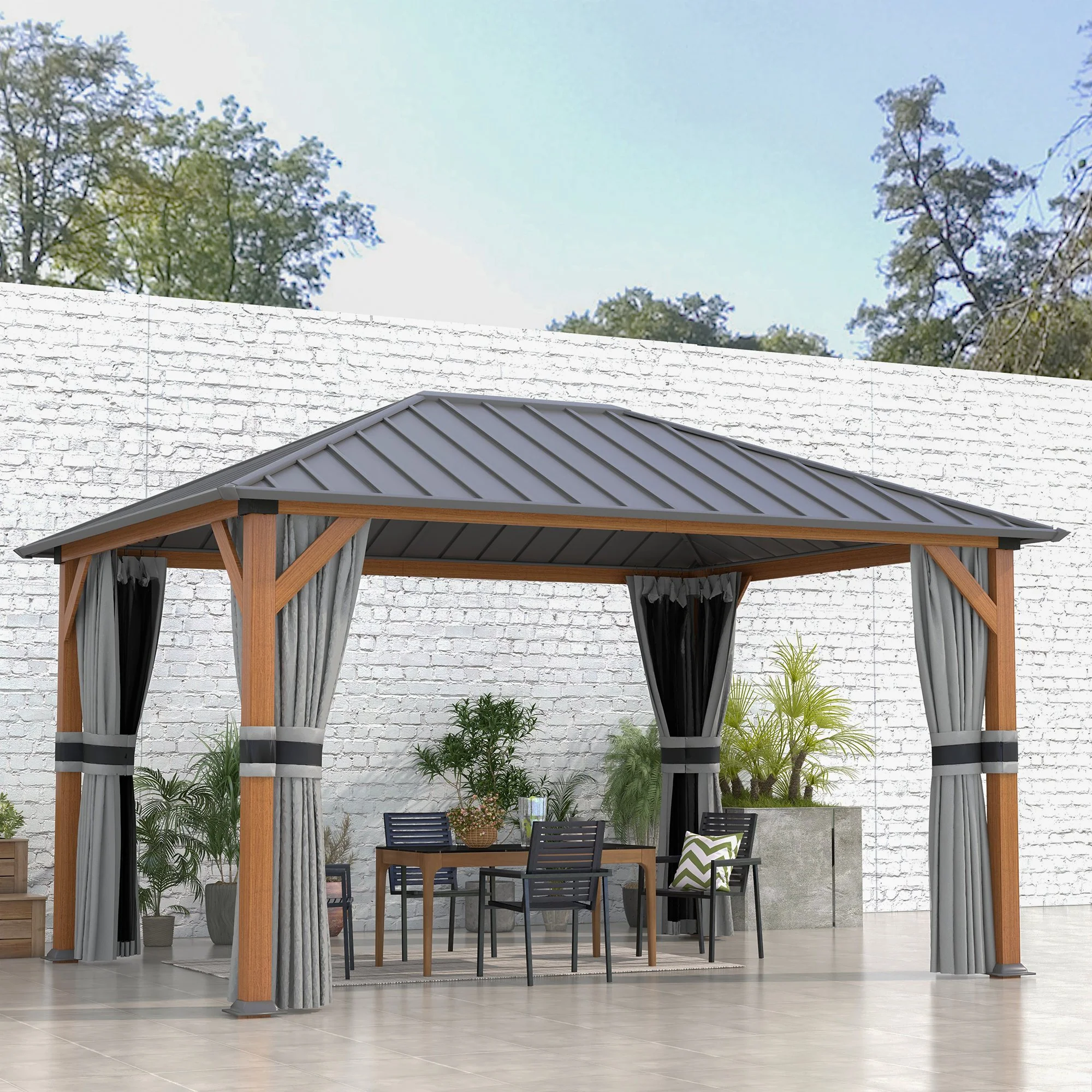 13' x 10' Hardtop Gazebo with Netting & Curtains, Galvanized Steel Frame - Image 3