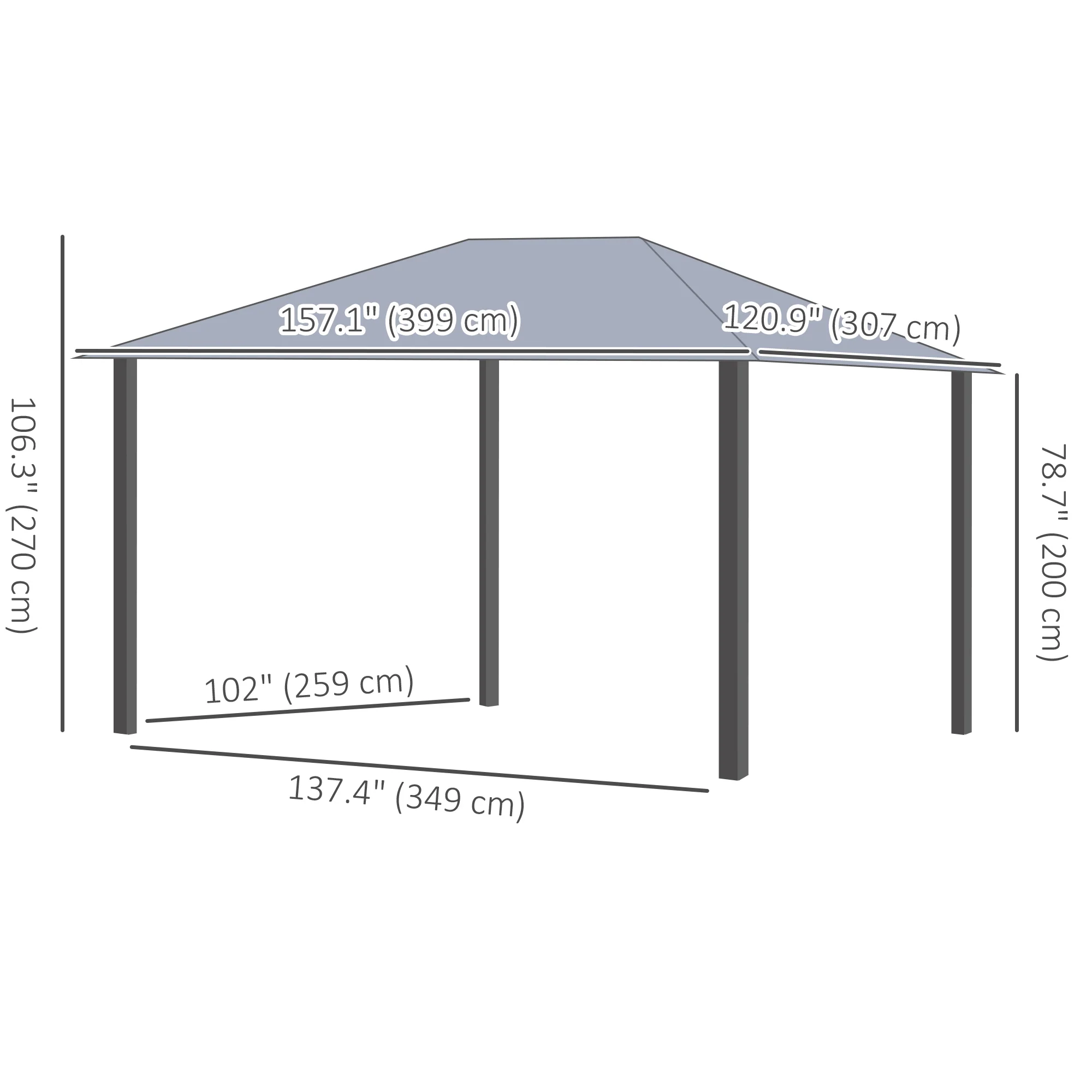 13' x 10' Hardtop Gazebo with Netting & Curtains, Galvanized Steel Frame - Image 5