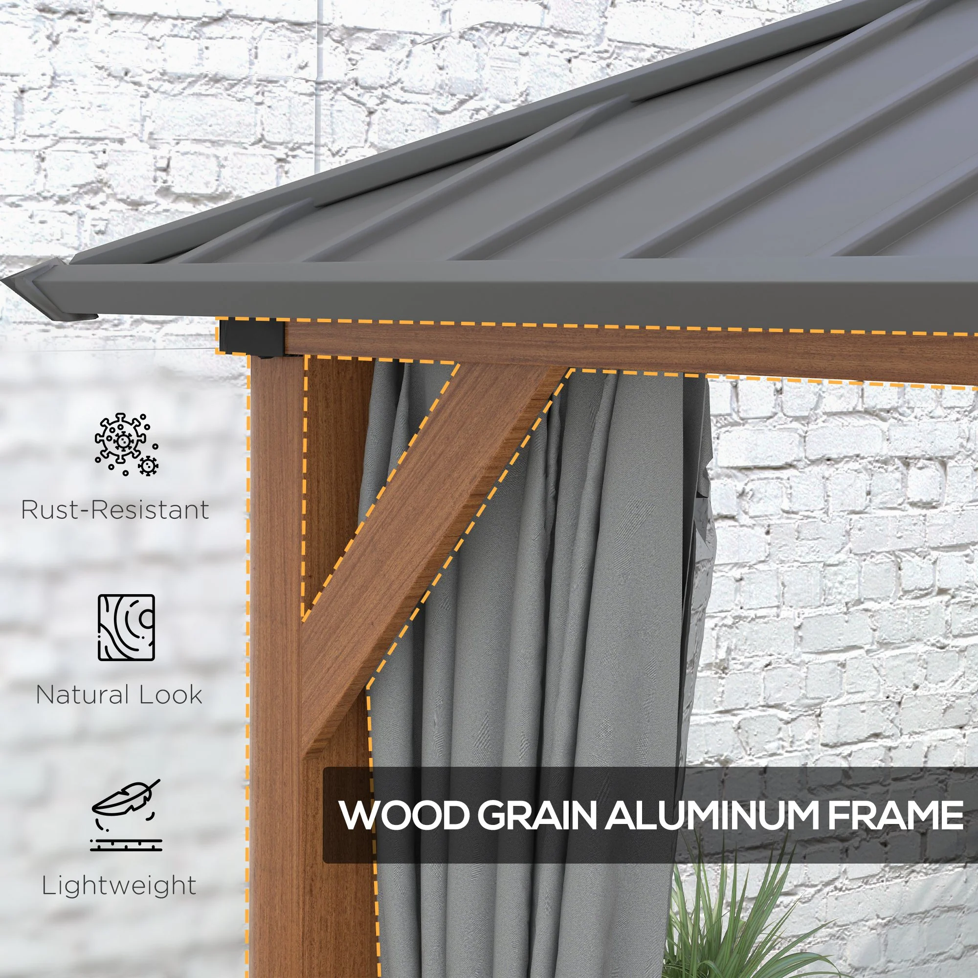 13' x 10' Hardtop Gazebo with Netting & Curtains, Galvanized Steel Frame - Image 7