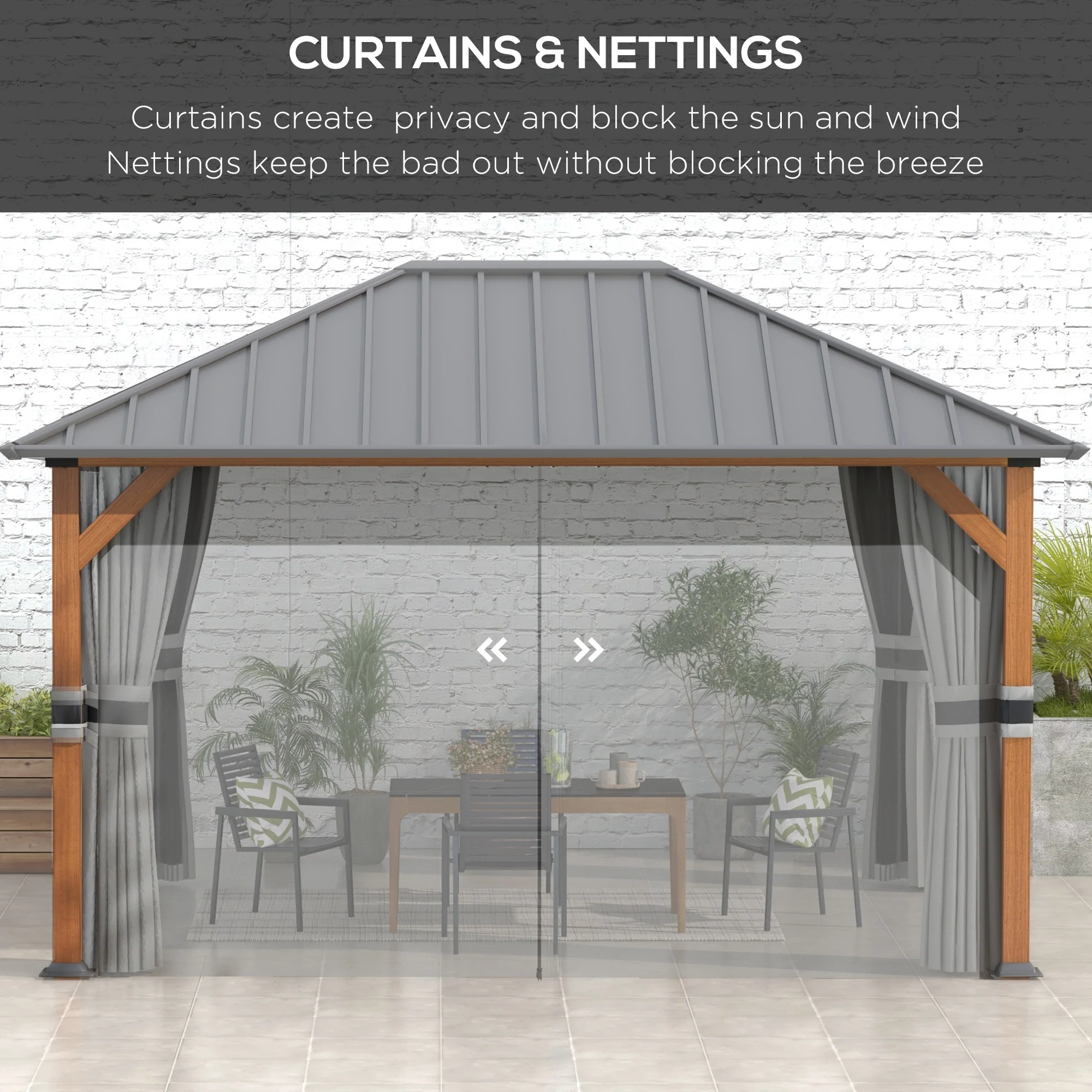 13' x 10' Hardtop Gazebo with Netting & Curtains, Galvanized Steel Frame - Image 8