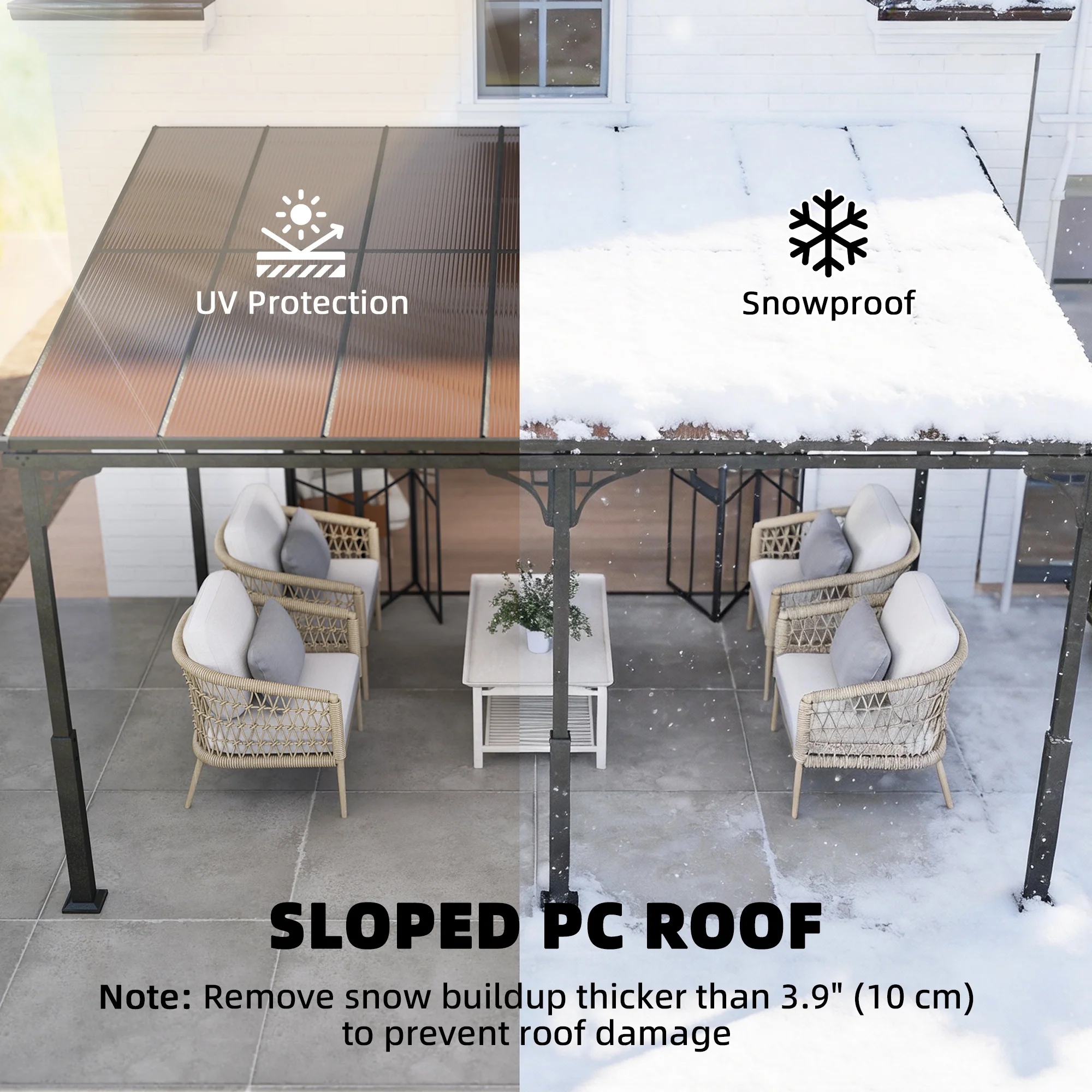 13' x 10' Lean-to Gazebo with Polycarbonate Roof, Brown - Image 7