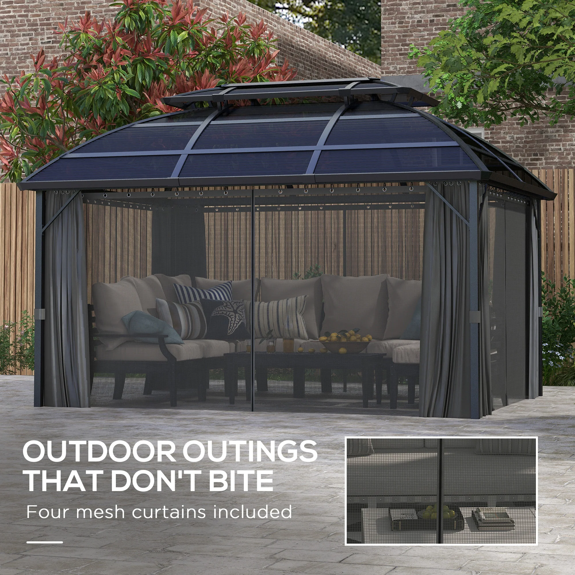 13' x  10' Double Roof Gazebo with Curtains & Nettings, Black - Image 7