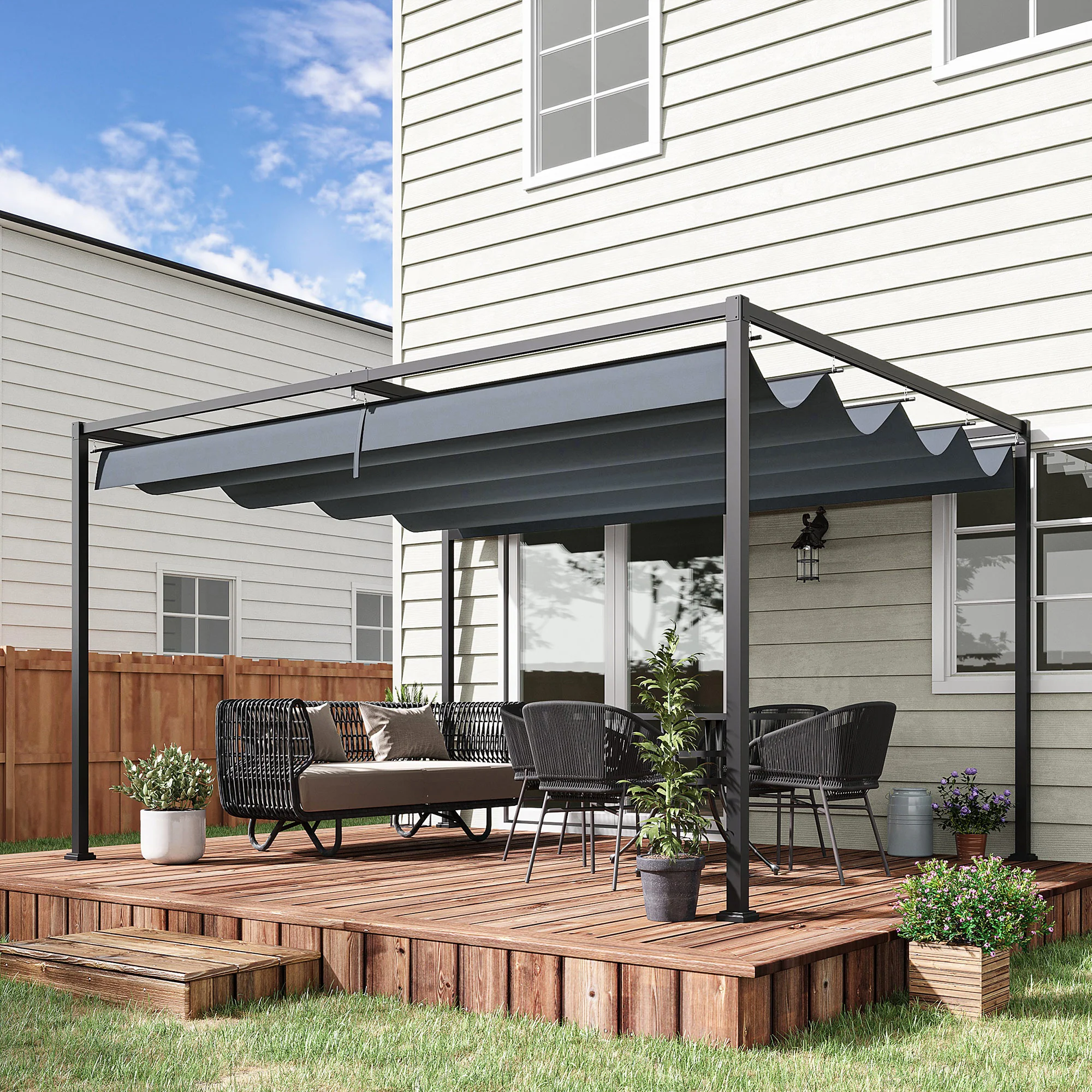 13' x 10' Retractable Pergola Canopy, Outdoor Sun Shade, Dark Grey - Image 4