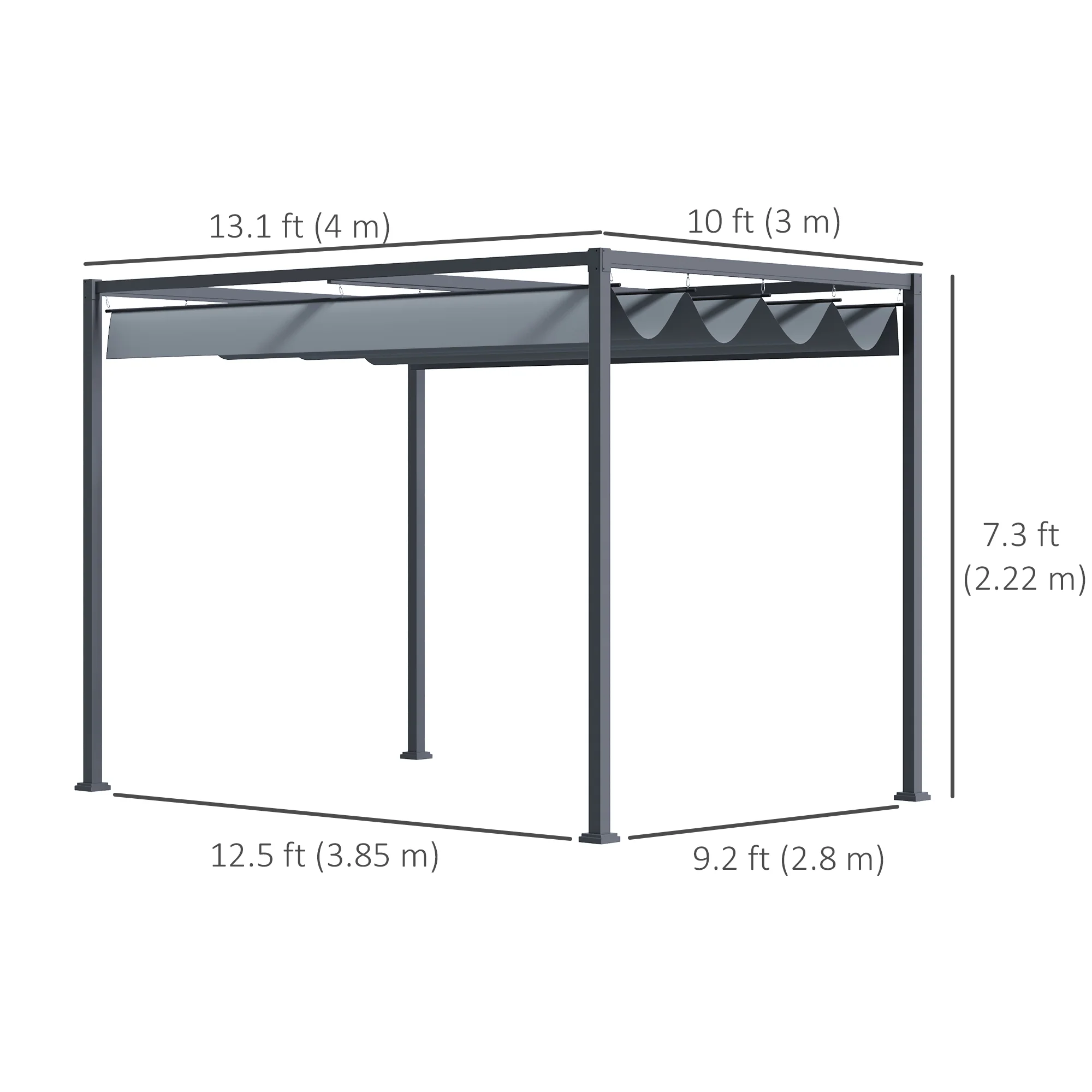 13' x 10' Retractable Pergola Canopy, Outdoor Sun Shade, Dark Grey - Image 5