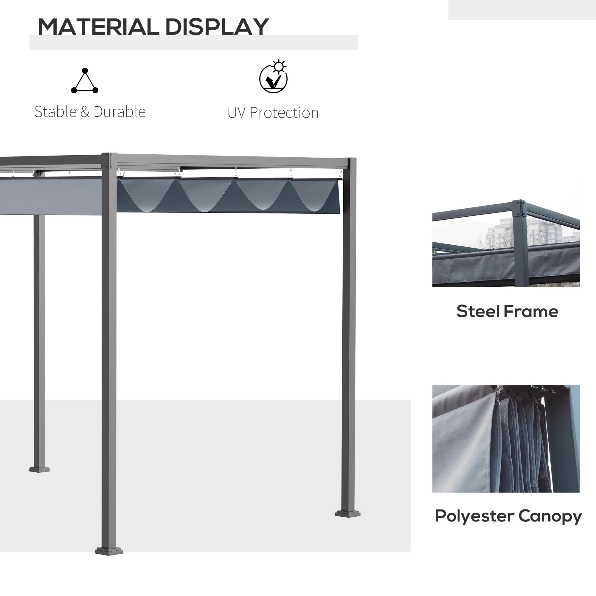13' x 10' Retractable Pergola Canopy, Outdoor Sun Shade, Dark Grey - Image 6