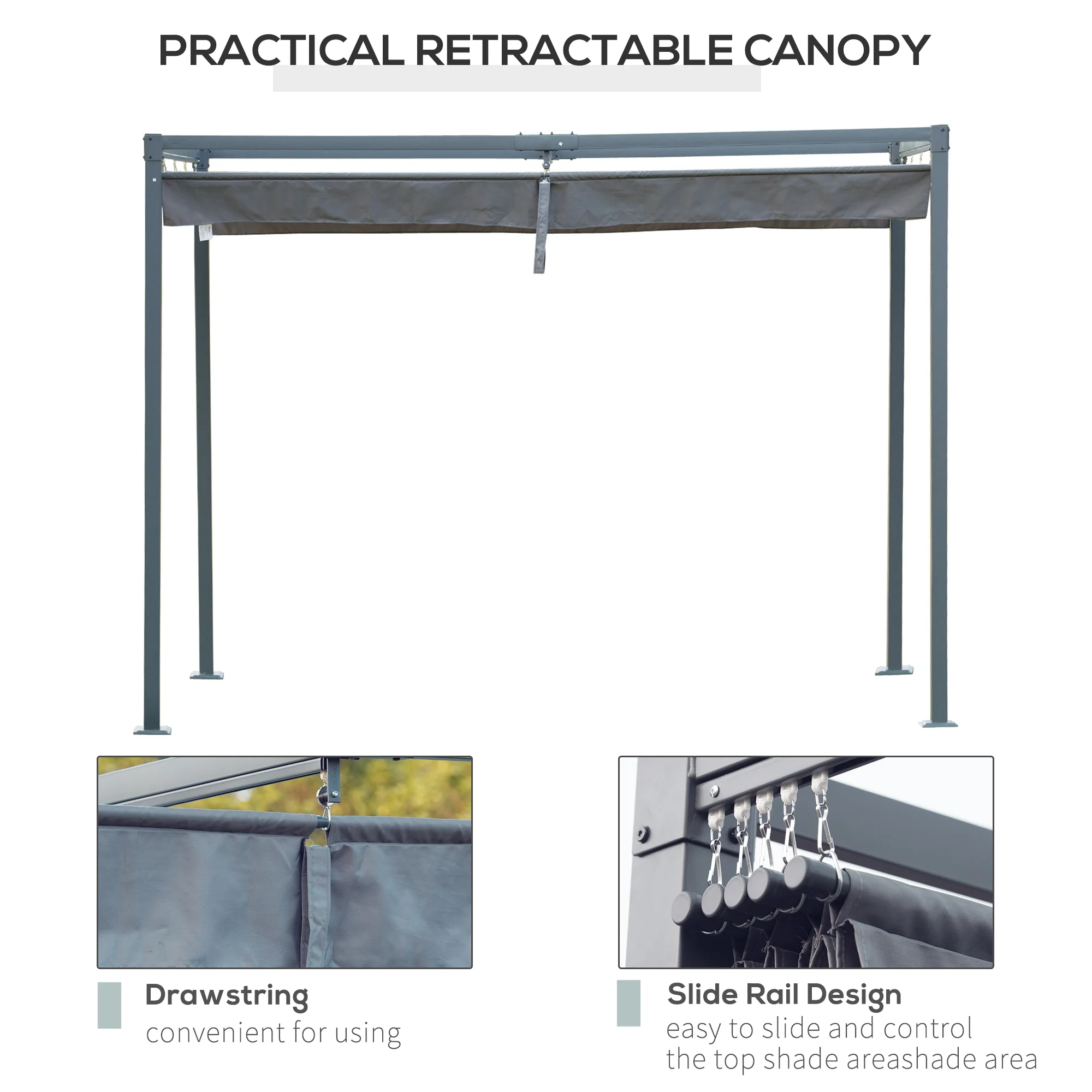 13' x 10' Retractable Pergola Canopy, Outdoor Sun Shade, Dark Grey - Image 7