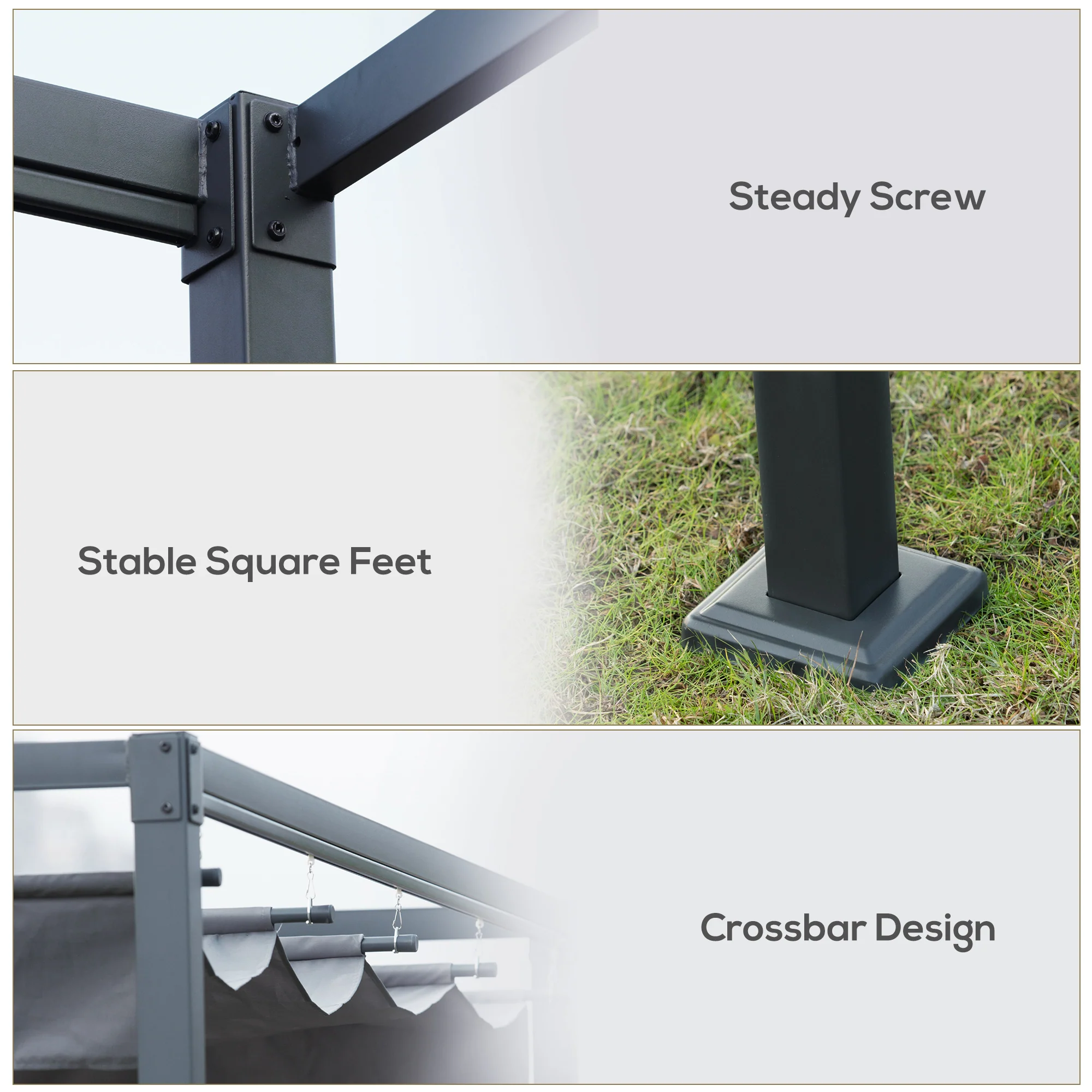13' x 10' Retractable Pergola Canopy, Outdoor Sun Shade, Dark Grey - Image 8