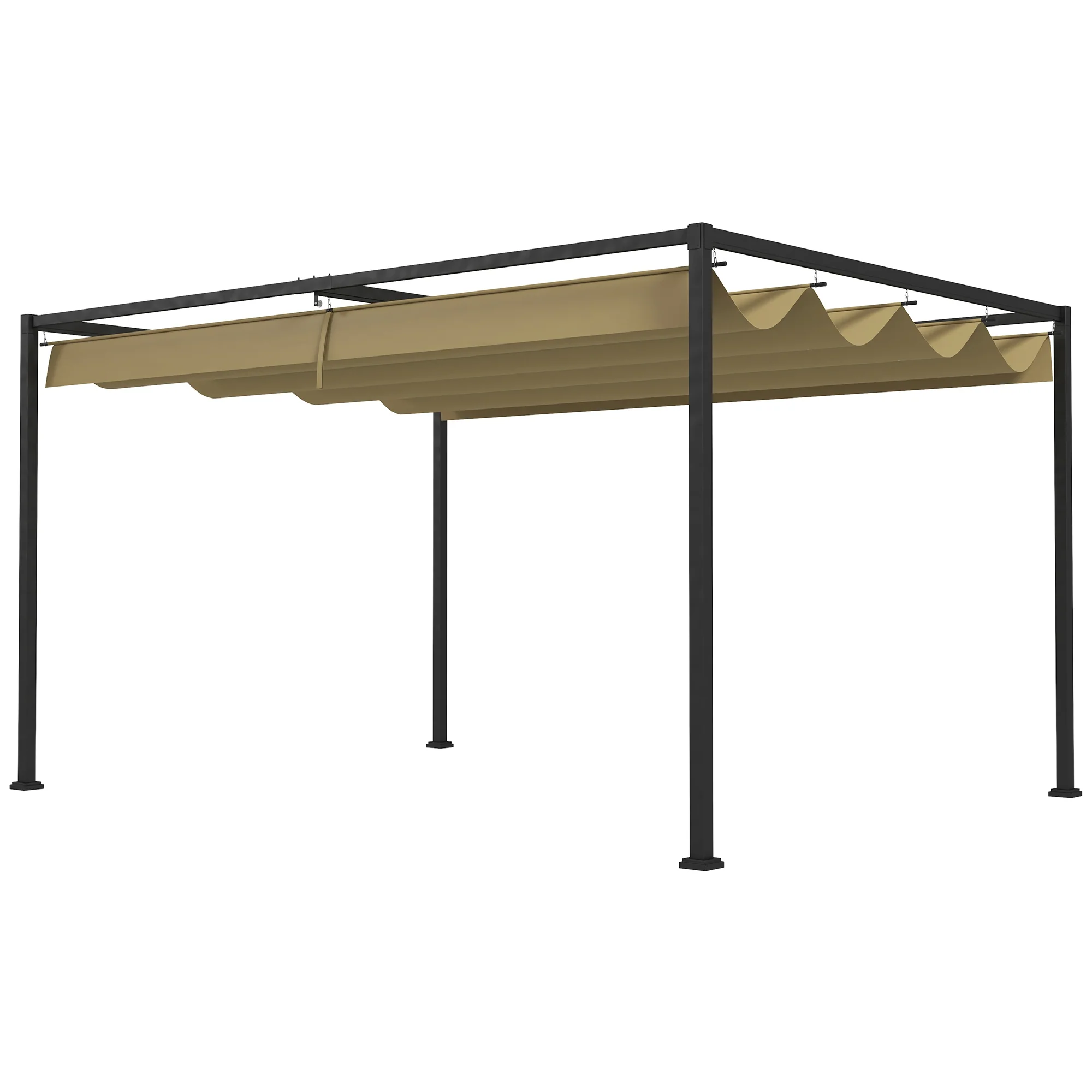 13' x 10' Retractable Pergola Canopy, Outdoor Sun Shade, Khaki - Image 2