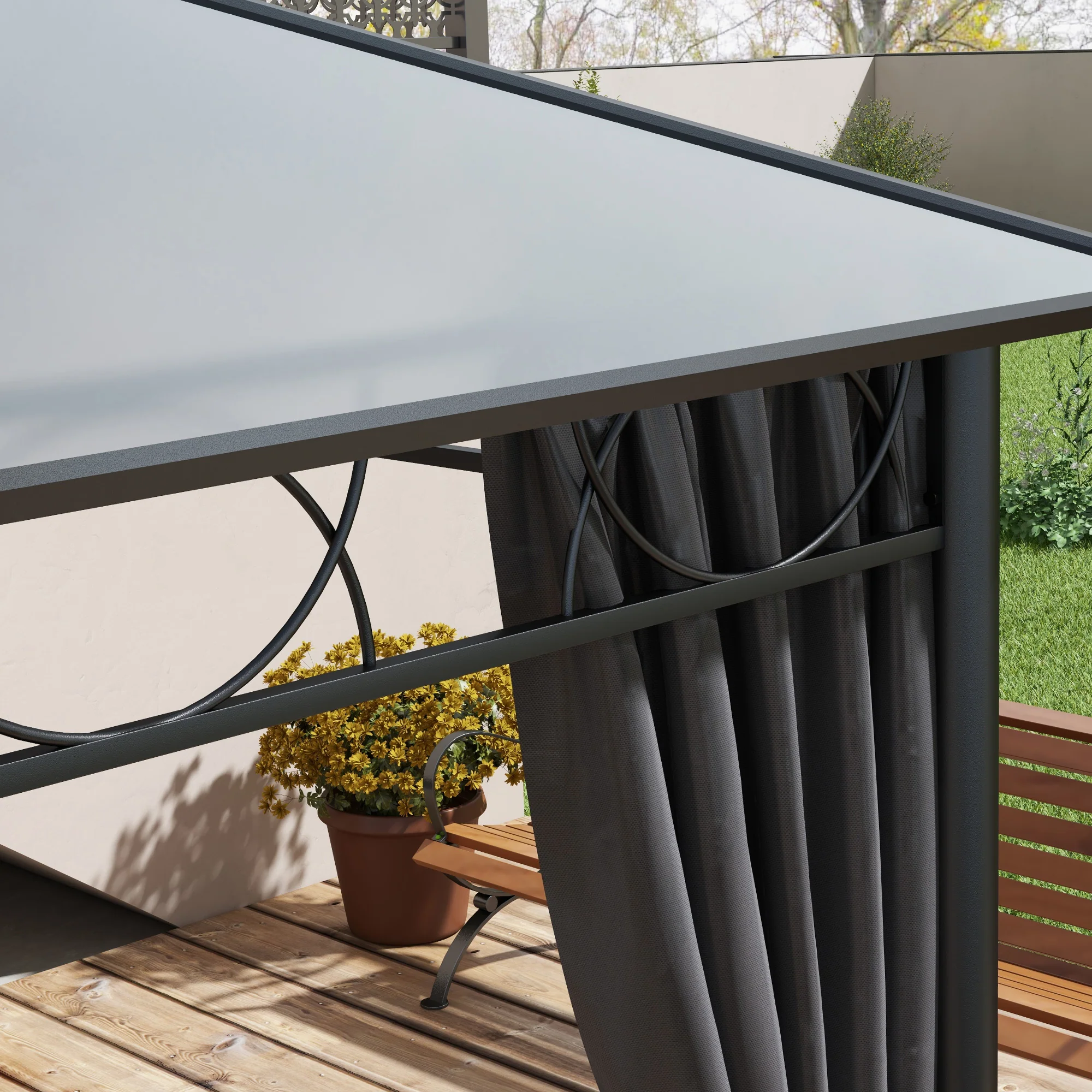 13' x 10' Polycarbonate Hardtop Gazebo Canopy with Aluminum Frame & Curtains, Dark Grey - Image 10