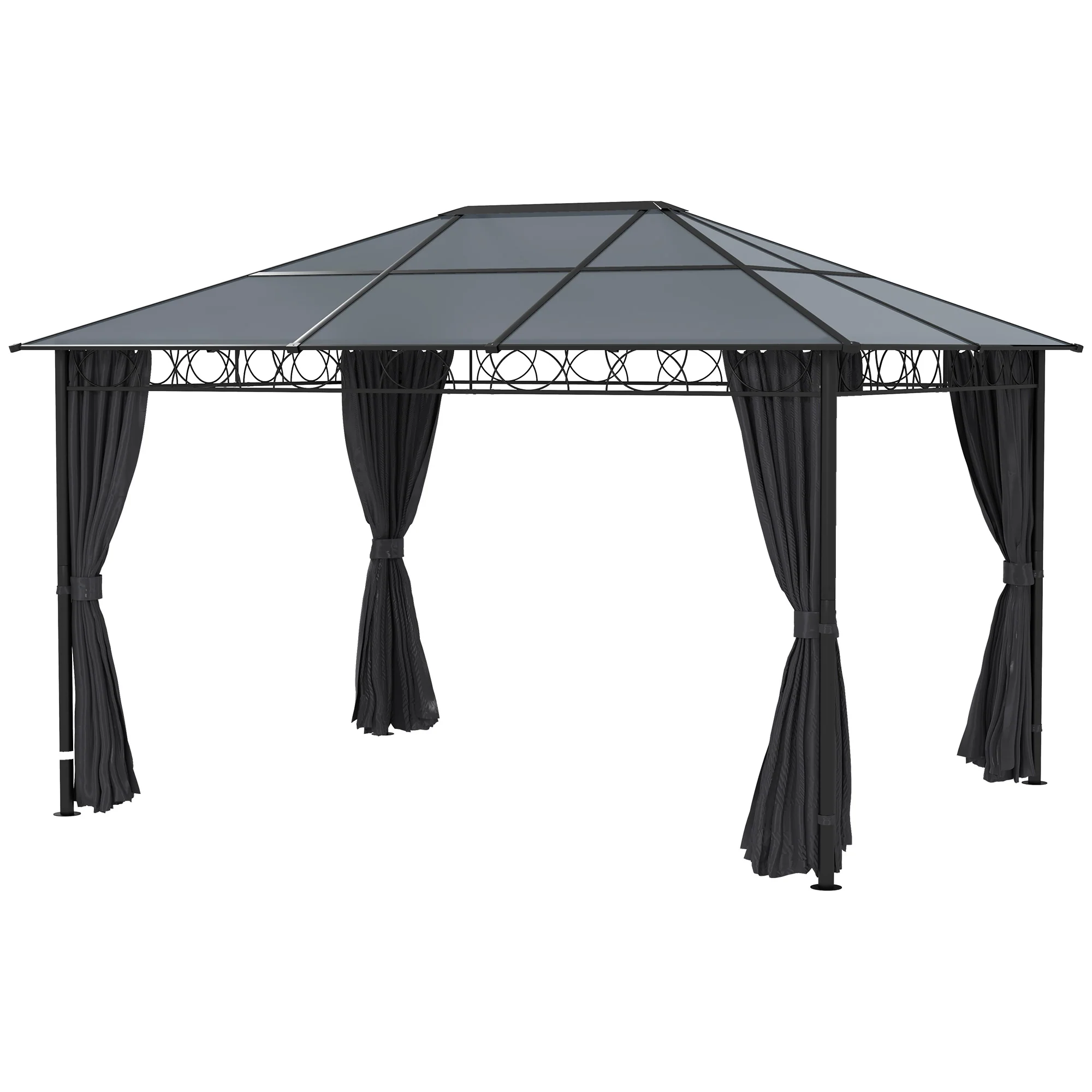 13' x 10' Polycarbonate Hardtop Gazebo Canopy with Aluminum Frame & Curtains, Dark Grey - Image 2