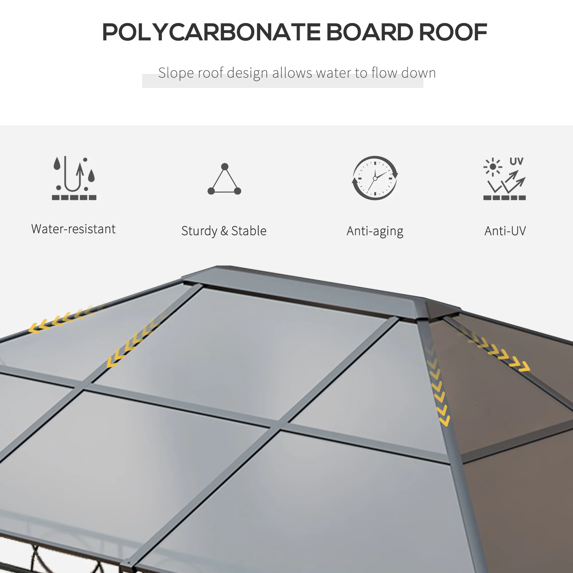 13' x 10' Polycarbonate Hardtop Gazebo Canopy with Aluminum Frame & Curtains, Dark Grey - Image 6
