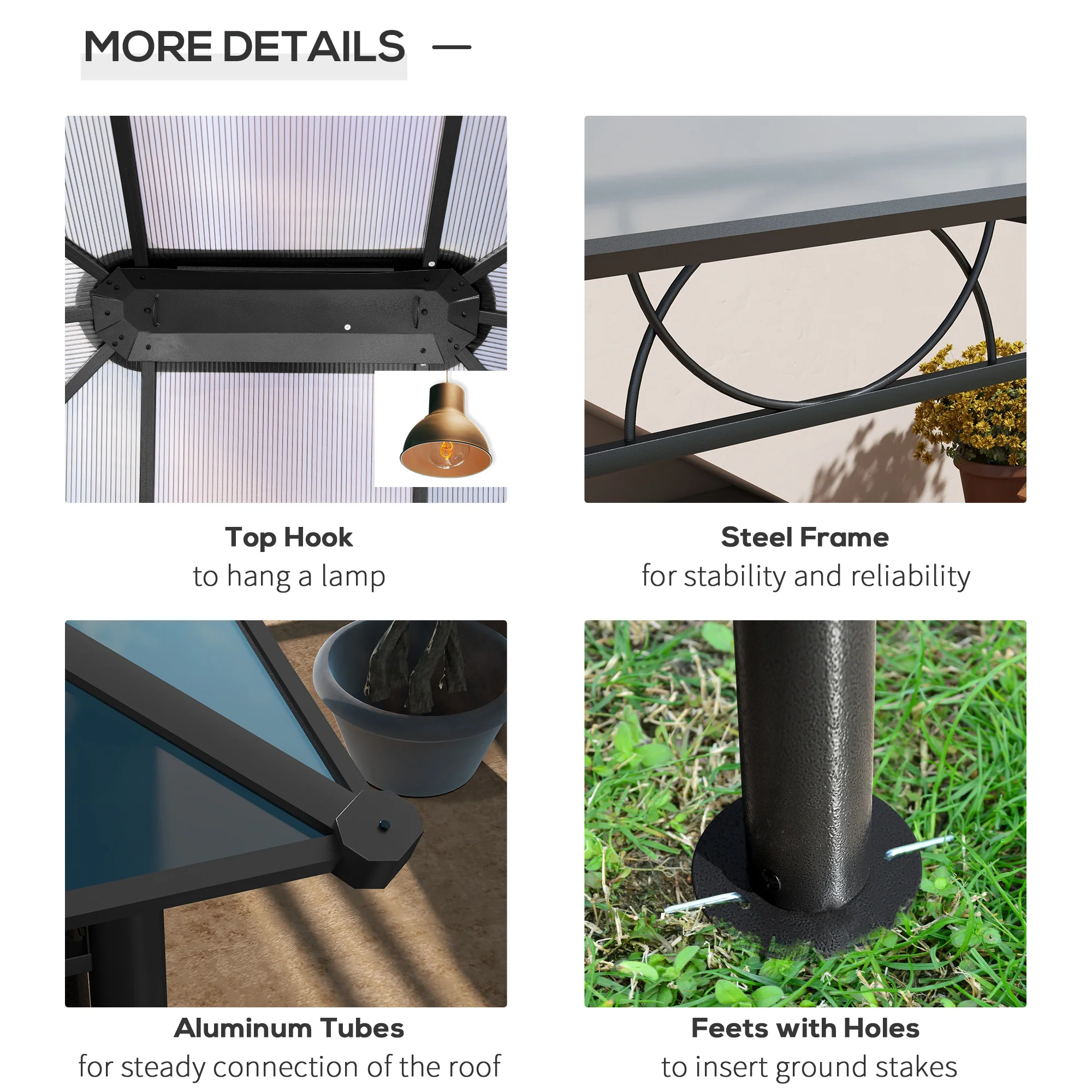 13' x 10' Polycarbonate Hardtop Gazebo Canopy with Aluminum Frame & Curtains, Dark Grey - Image 8