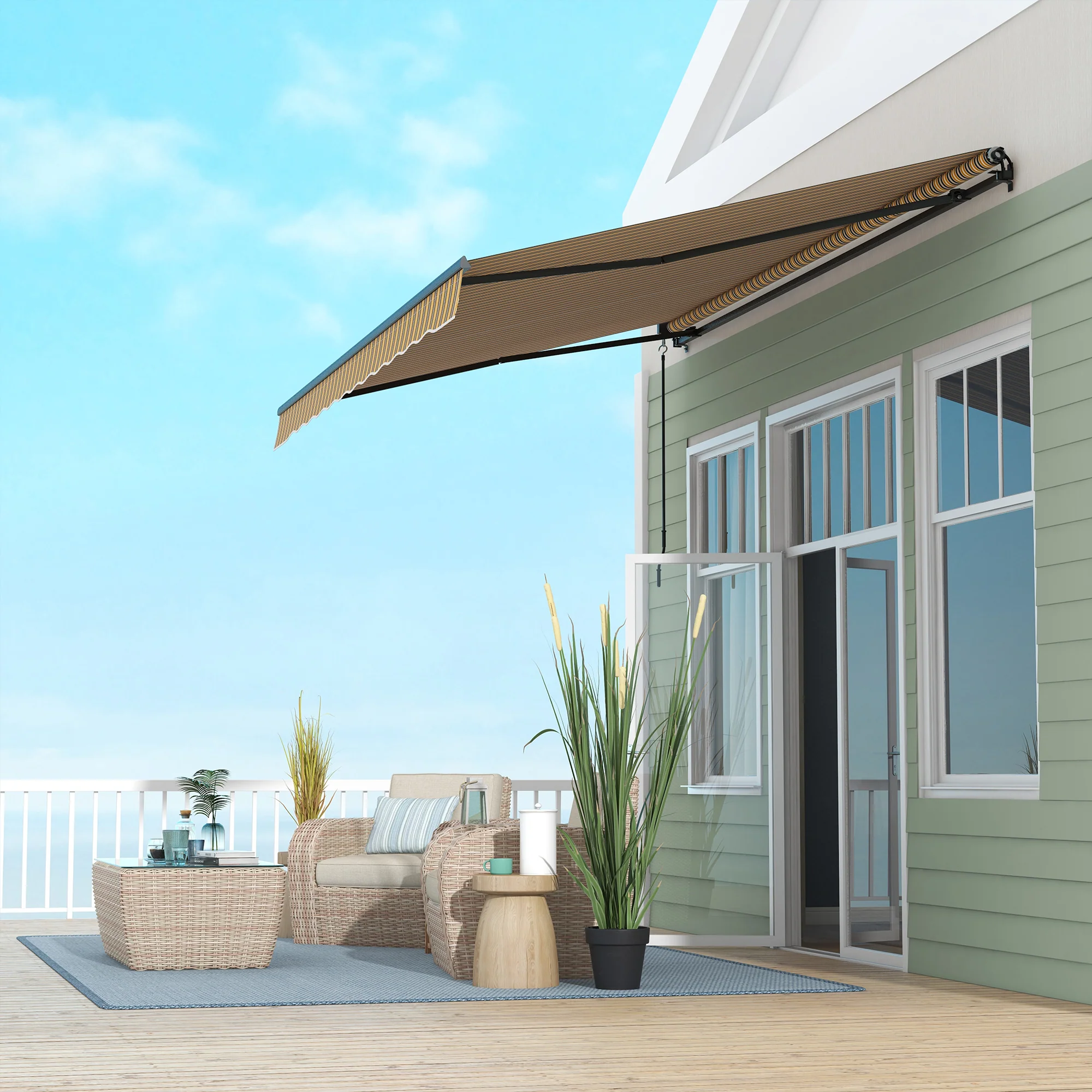 13' x 10' Retractable Awning with Manual Crank, 280gsm UV Resistant Fabric and Aluminum Frame, Amber/Dark Grey - Image 11