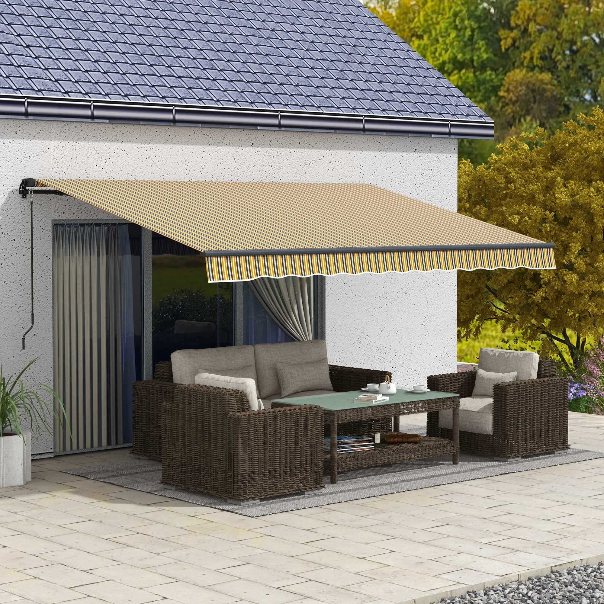 13' x 10' Retractable Awning with Manual Crank, 280gsm UV Resistant Fabric and Aluminum Frame, Amber/Dark Grey - Image 3