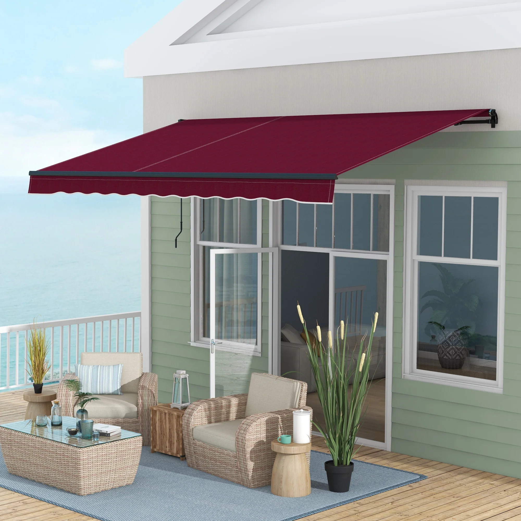 13' x 10' Retractable Awning with Manual Crank, 280gsm UV Resistant Fabric and Aluminum Frame, Wine Red - Image 4