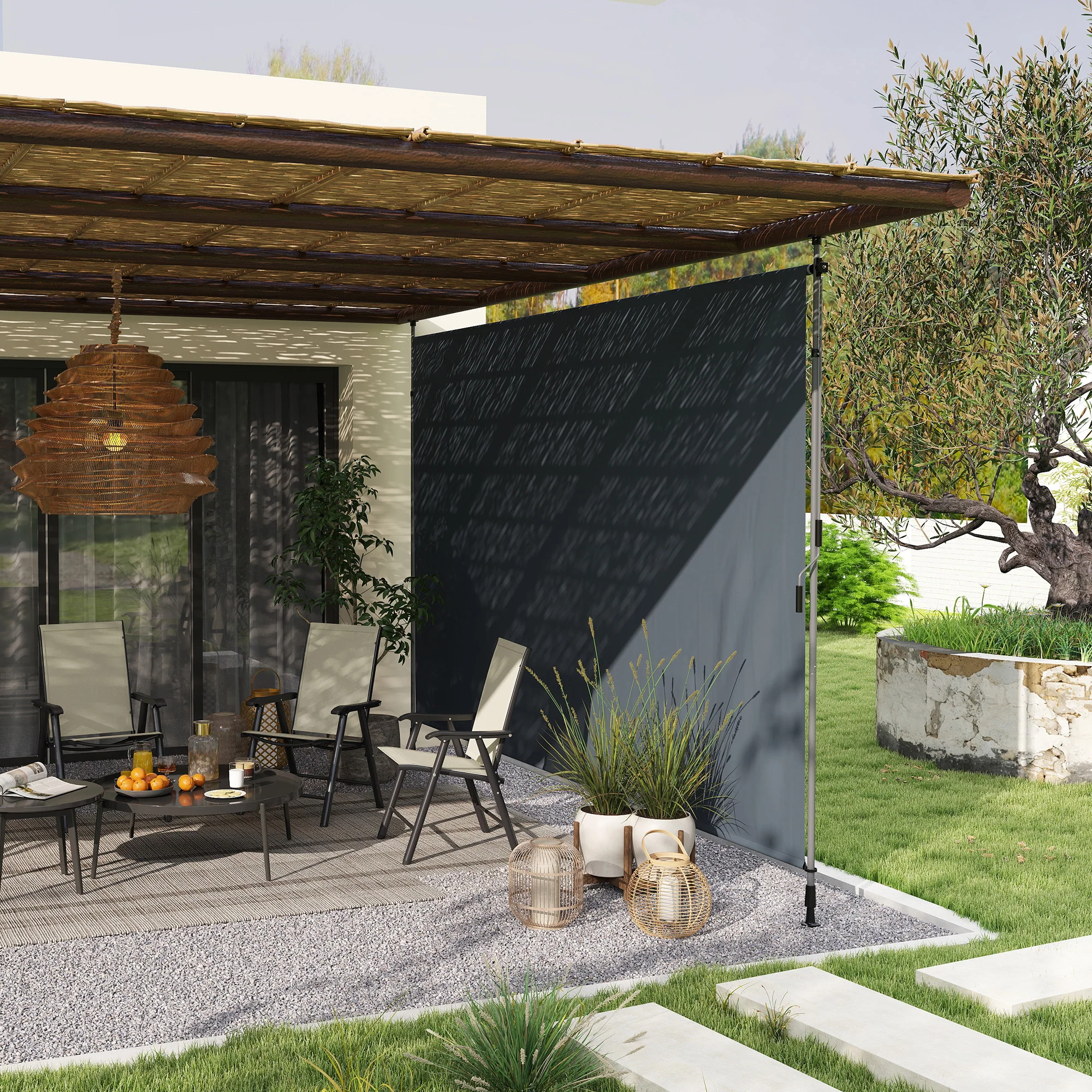 13' x 10' Retractable Patio Awning with UPF30+ & Water-Resistant Fabric, Dark Grey - Image 3