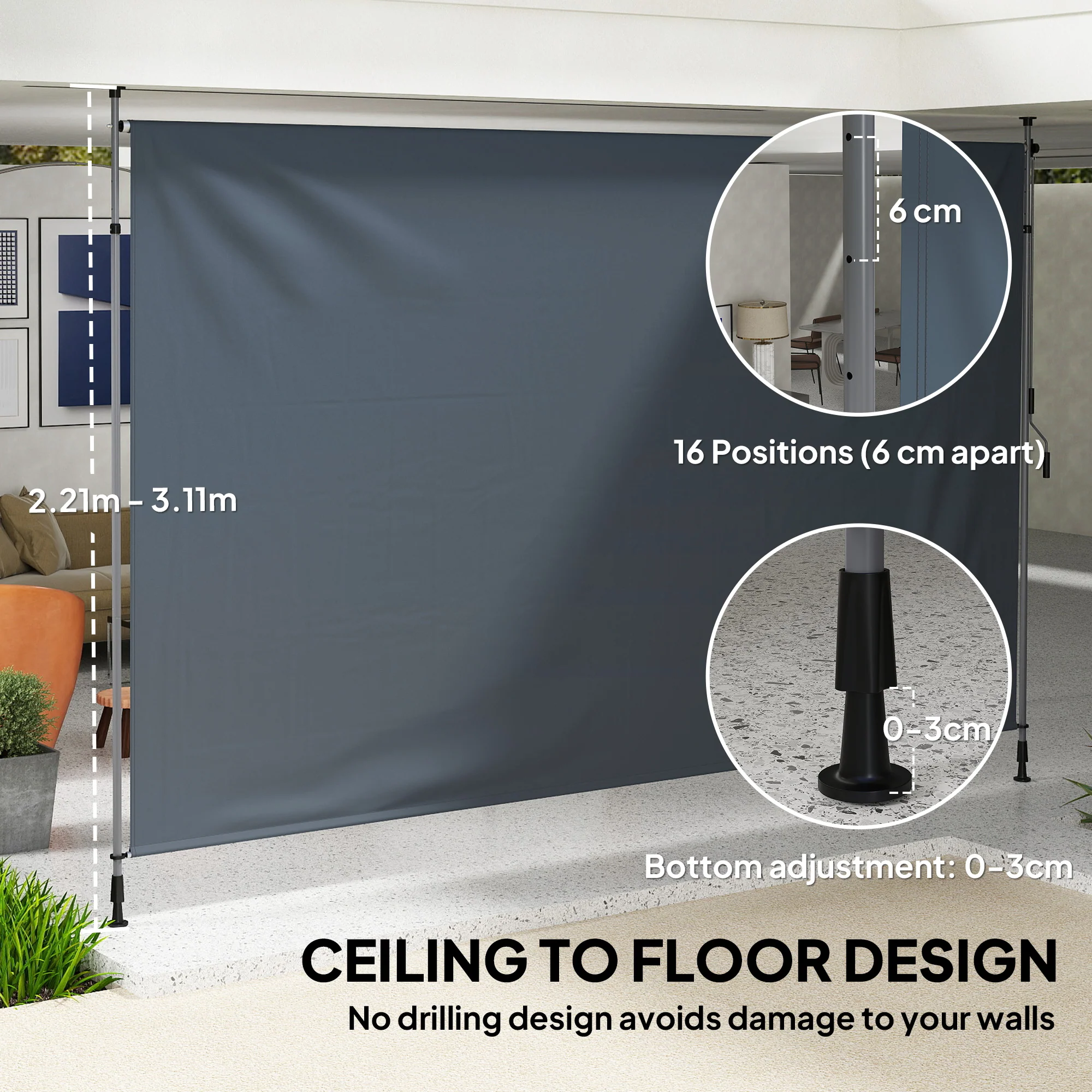 13' x 10' Retractable Patio Awning with UPF30+ & Water-Resistant Fabric, Dark Grey - Image 6