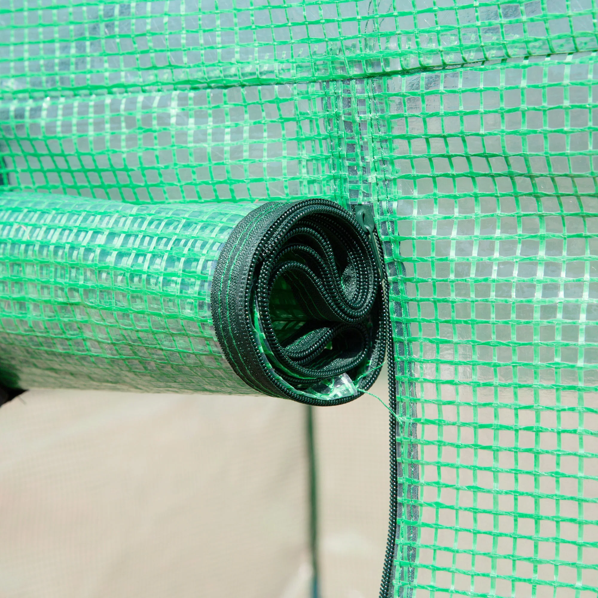 13' x 10' x 6.6'  Walk-in Polytunnel Greenhouse, Outdoor Garden Tunnel Greenhouse Tent with Zipped Roll-Up Door and 6 Mesh Windows, Green - Image 11