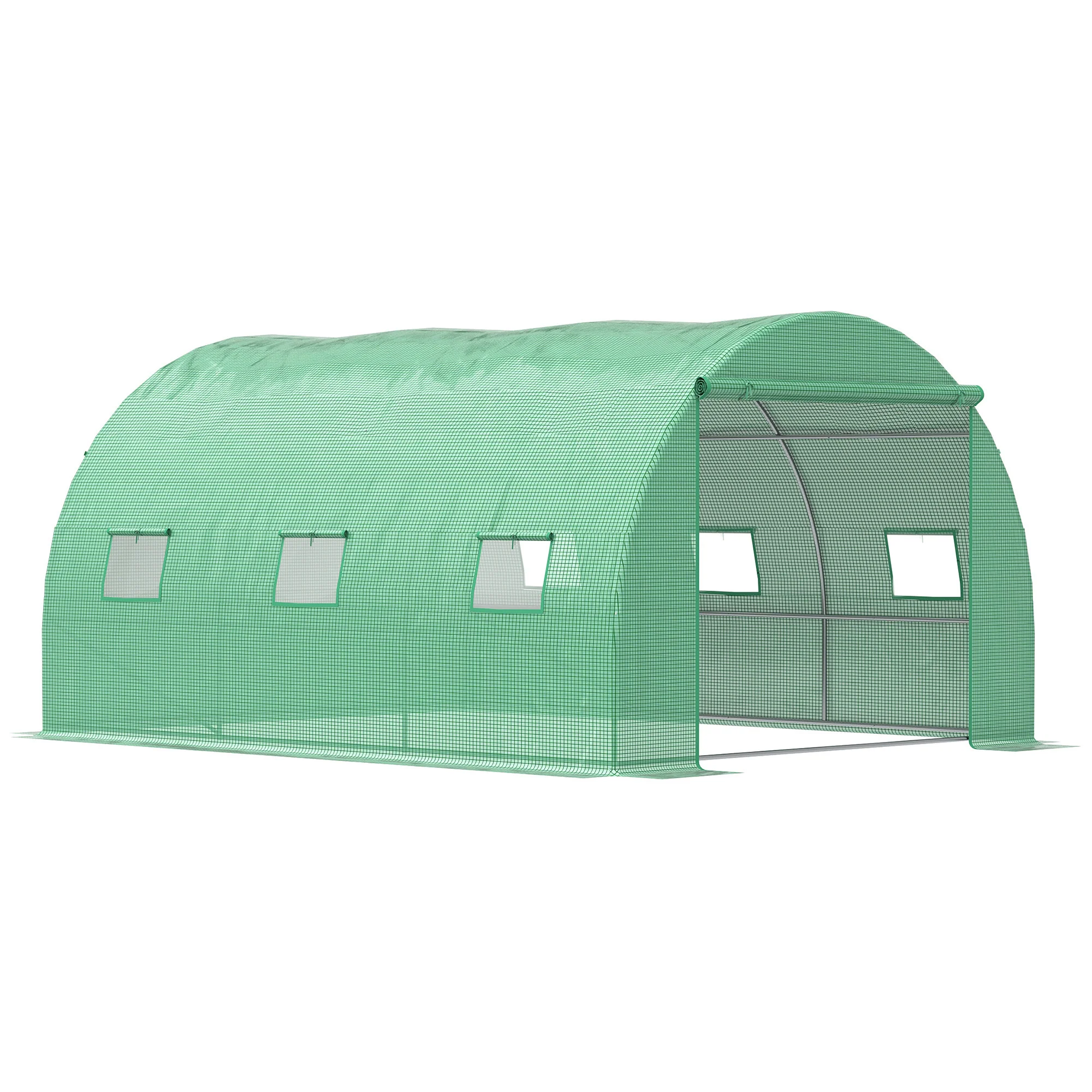 13' x 10' x 6.6'  Walk-in Polytunnel Greenhouse, Outdoor Garden Tunnel Greenhouse Tent with Zipped Roll-Up Door and 6 Mesh Windows, Green - Image 12