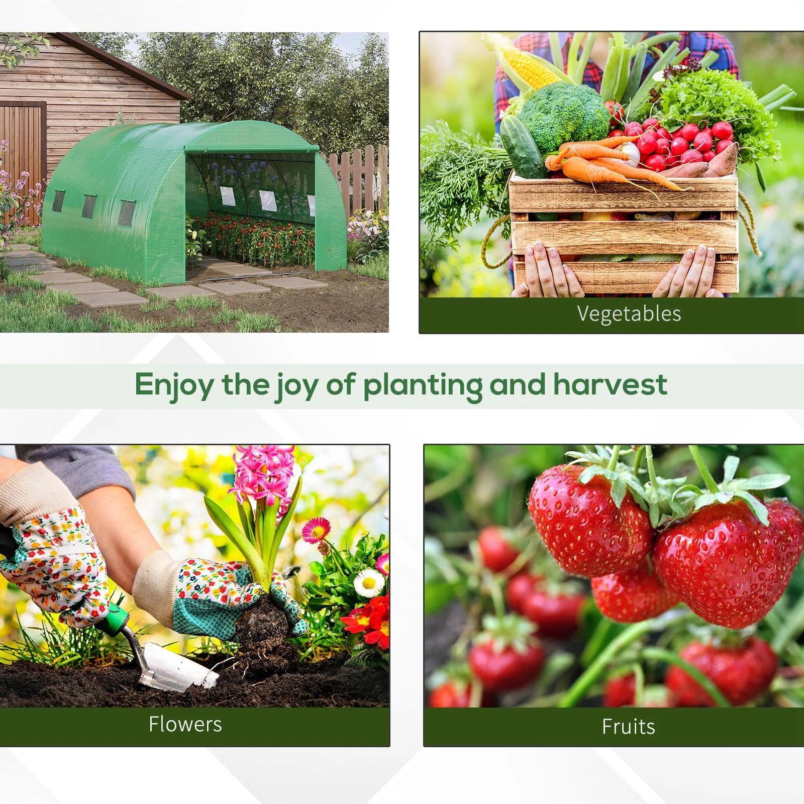 13' x 10' x 6.6'  Walk-in Polytunnel Greenhouse, Outdoor Garden Tunnel Greenhouse Tent with Zipped Roll-Up Door and 6 Mesh Windows, Green - Image 9