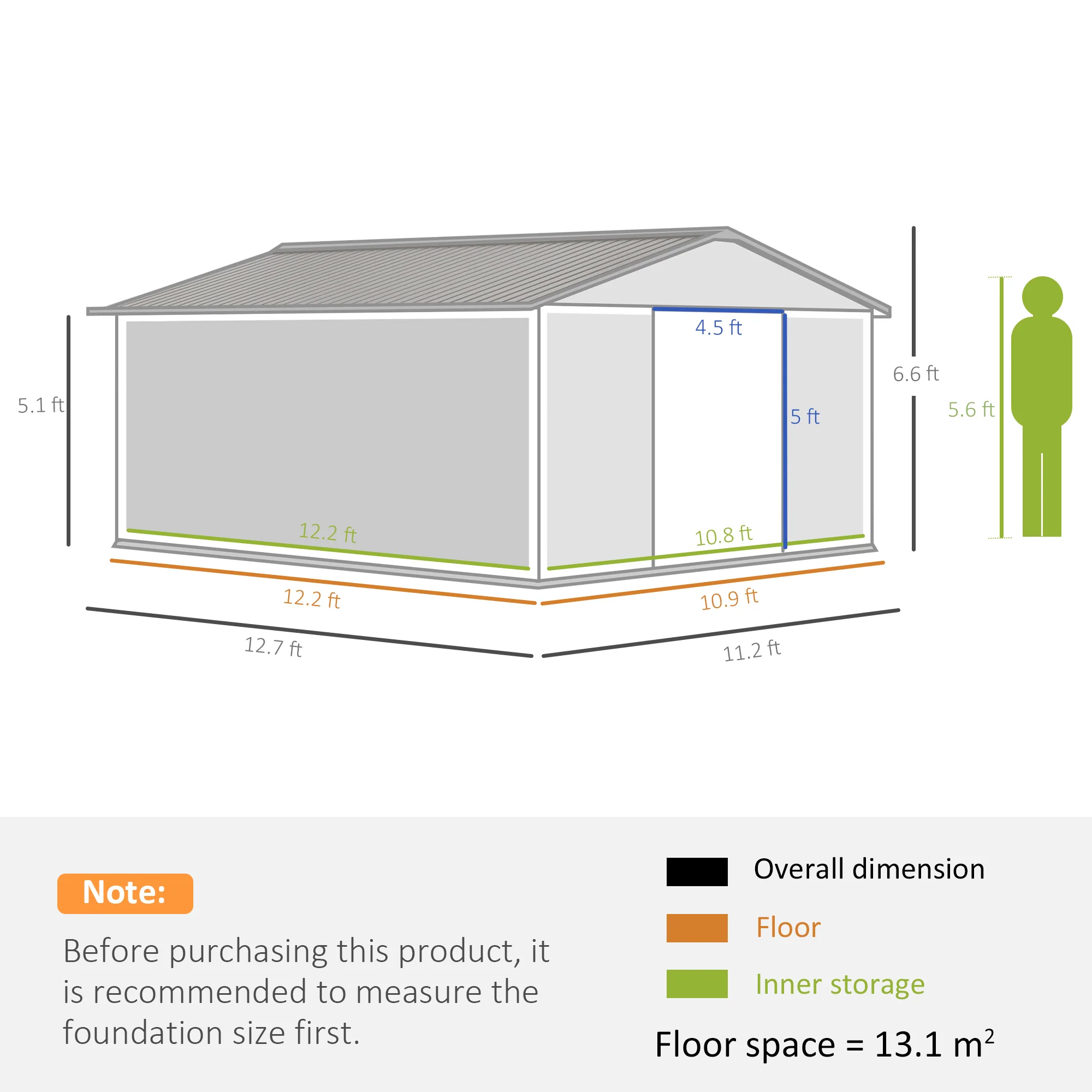 13 x 11FT Metal Garden Shed with Vents, Foundation Kit & Double Doors, Light Grey - Image 5