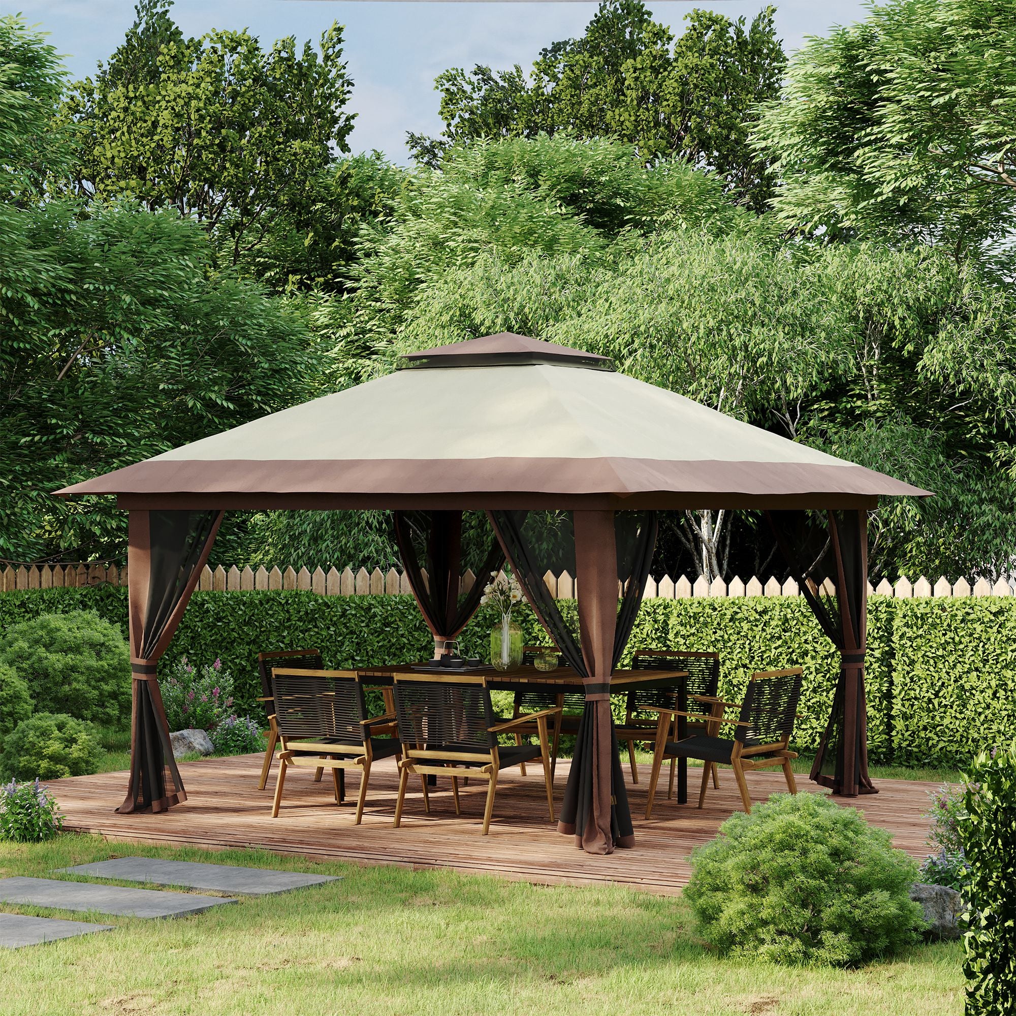 13' x 13' Pop Up Canopy with Mesh Sidewalls, Water/Sand Bag and Wheeled Carry Bag, Beige - Image 4
