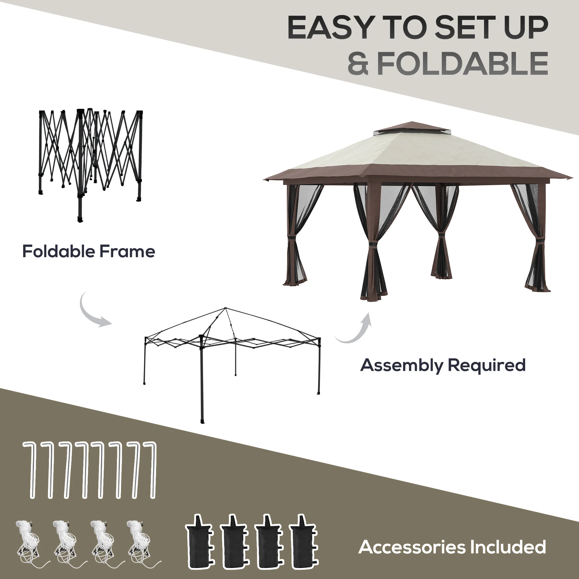 13' x 13' Pop Up Canopy with Mesh Sidewalls, Water/Sand Bag and Wheeled Carry Bag, Beige - Image 7