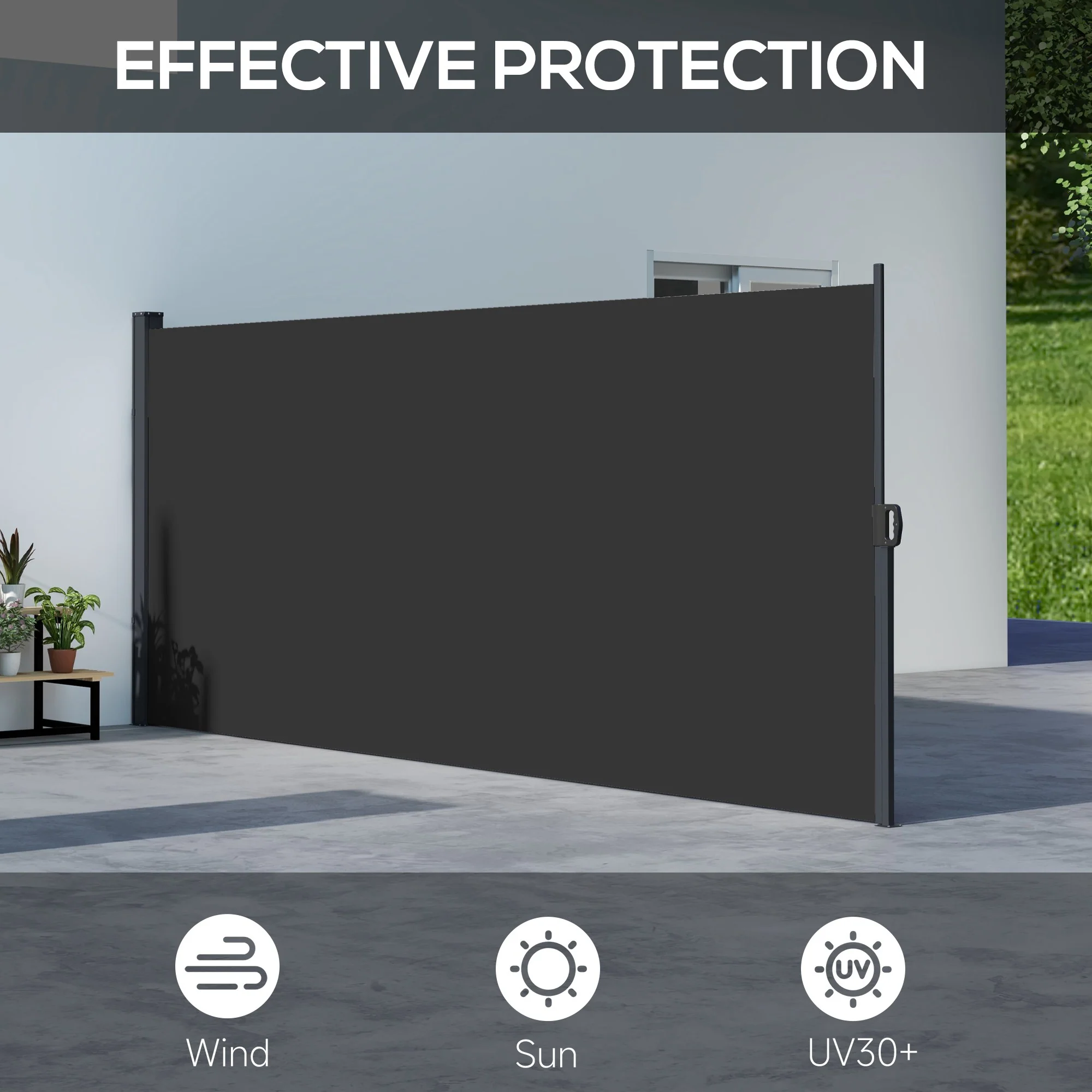 13' x 5' Retractable Side Awning, Full Cassette Privacy Screen, Black - Image 6