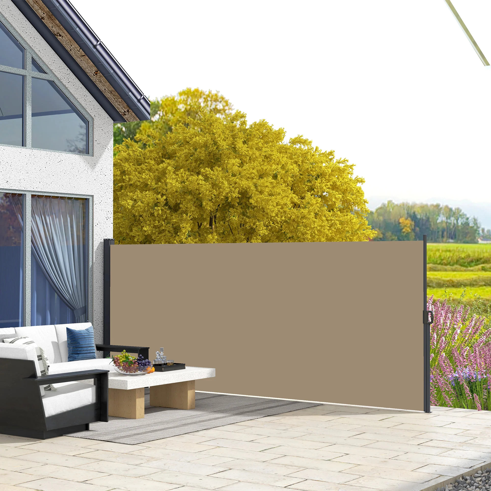 13' x 5' Retractable Side Awning, Full Cassette Privacy Screen, Khaki - Image 3