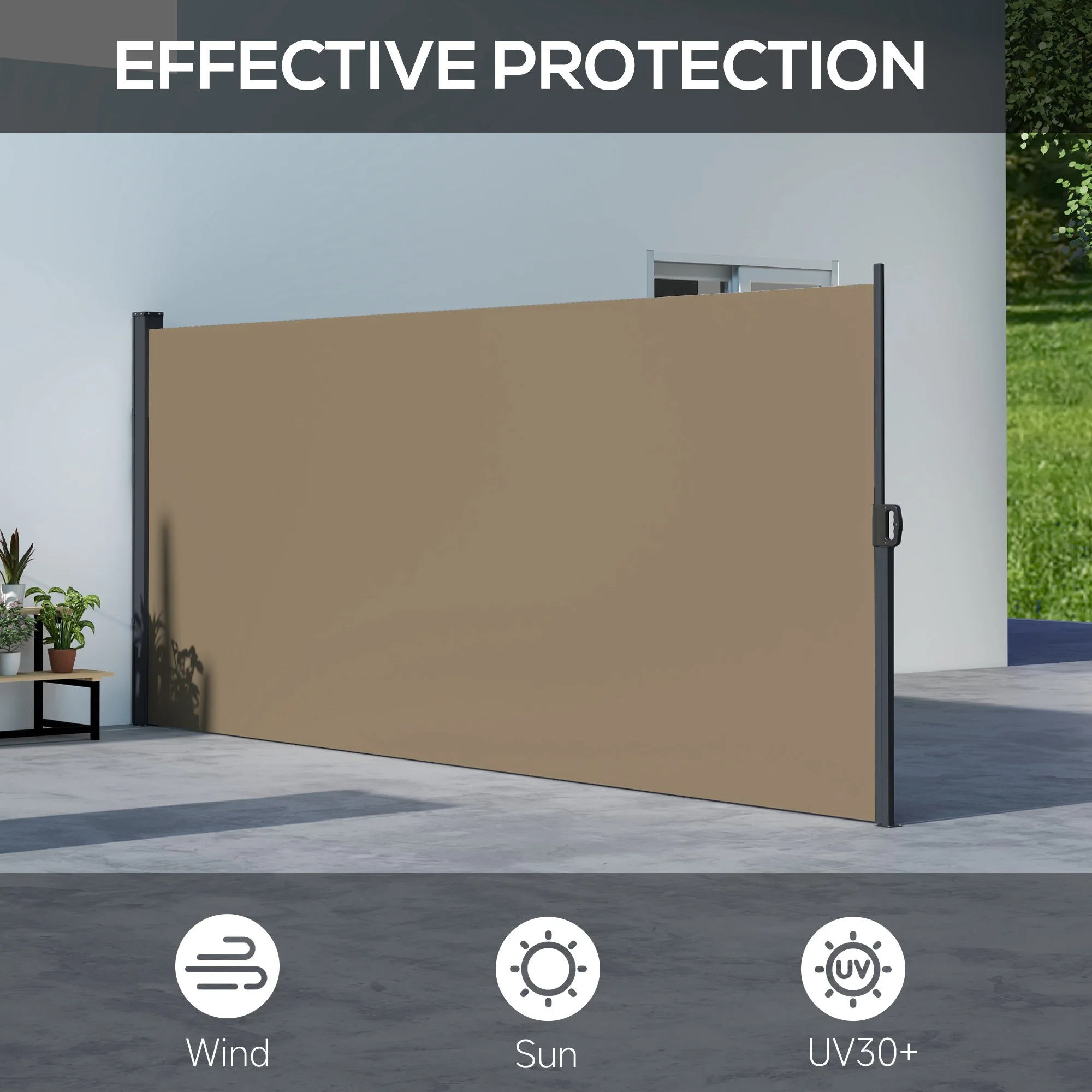 13' x 5' Retractable Side Awning, Full Cassette Privacy Screen, Khaki - Image 6