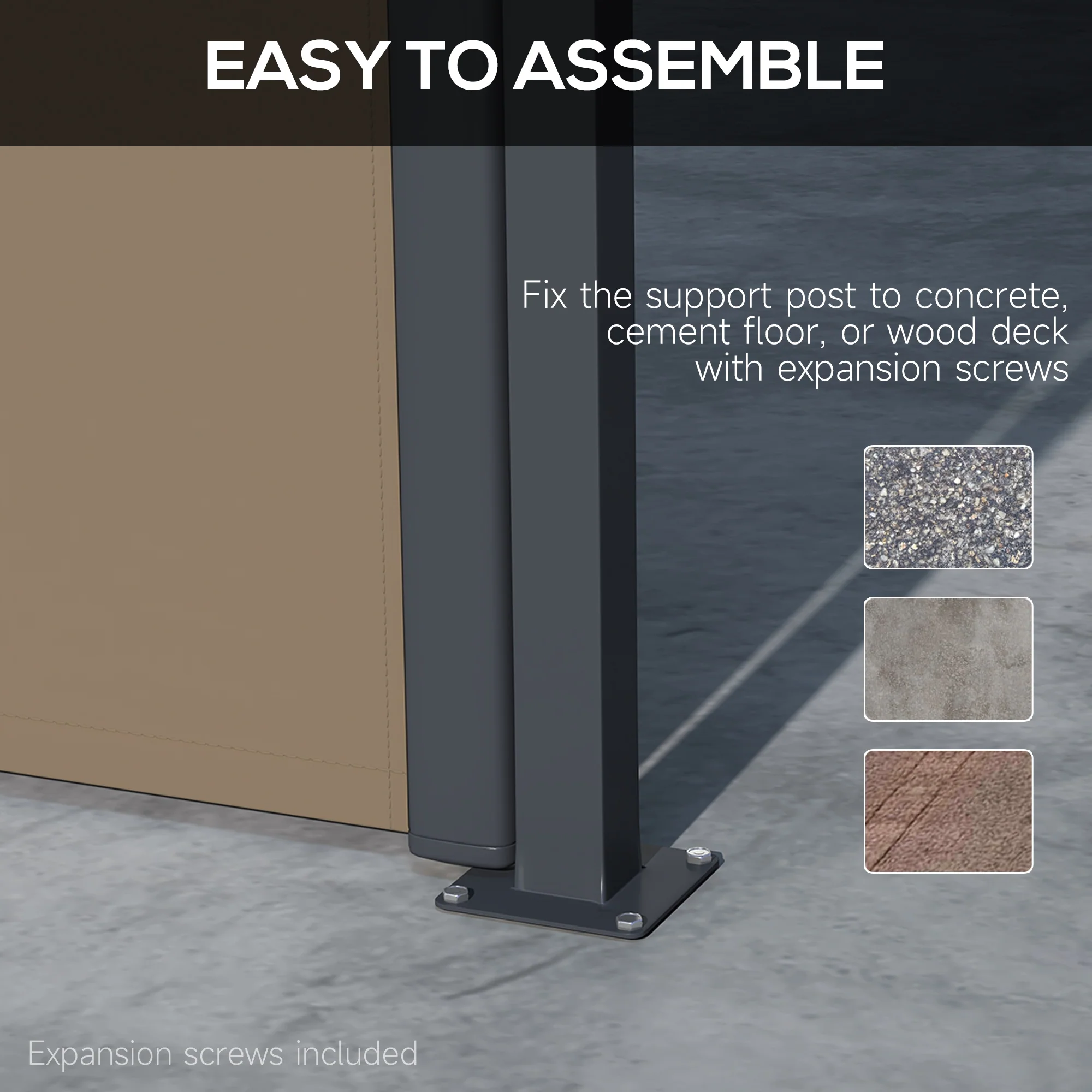 13' x 5' Retractable Side Awning, Full Cassette Privacy Screen, Khaki - Image 8