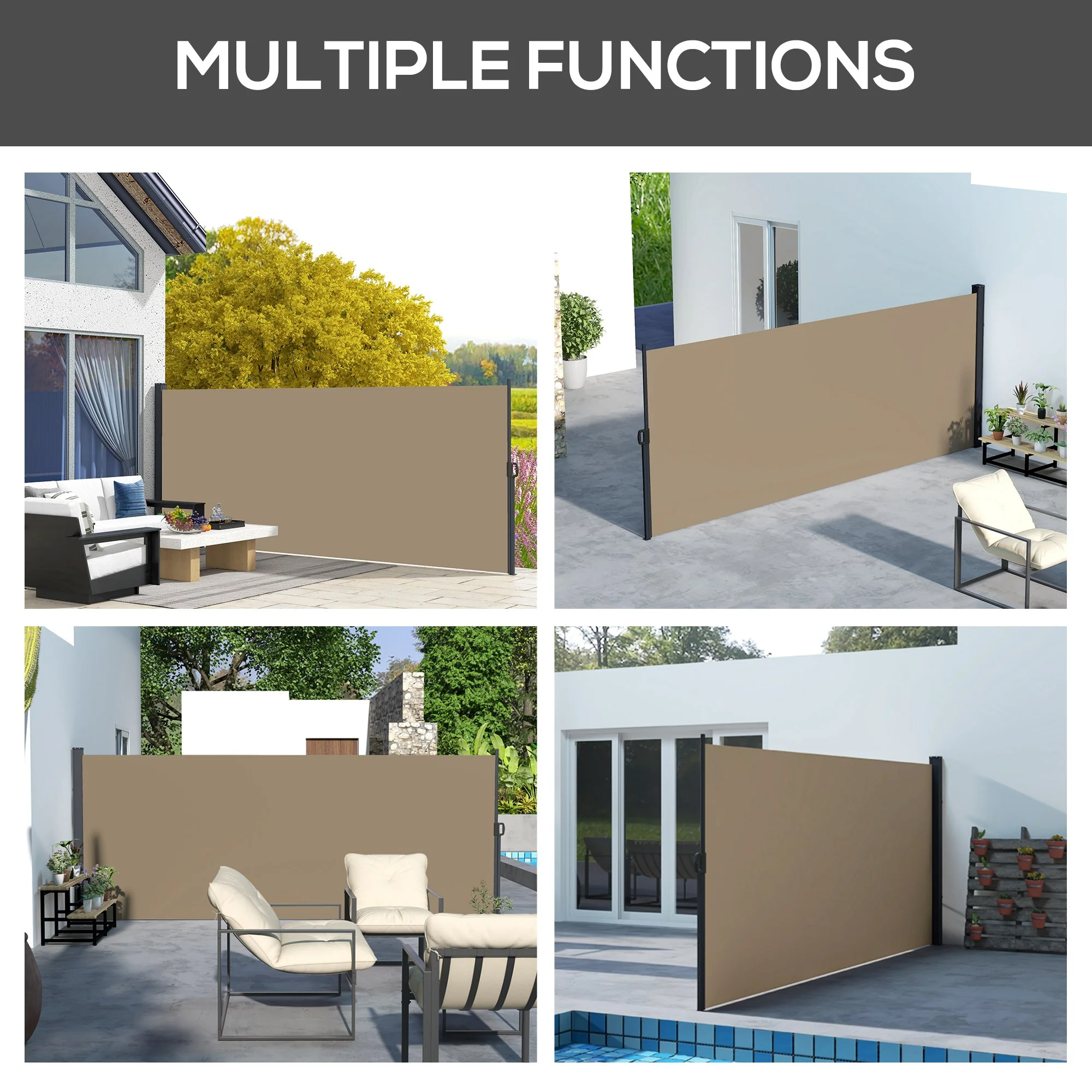 13' x 5' Retractable Side Awning, Full Cassette Privacy Screen, Khaki - Image 9