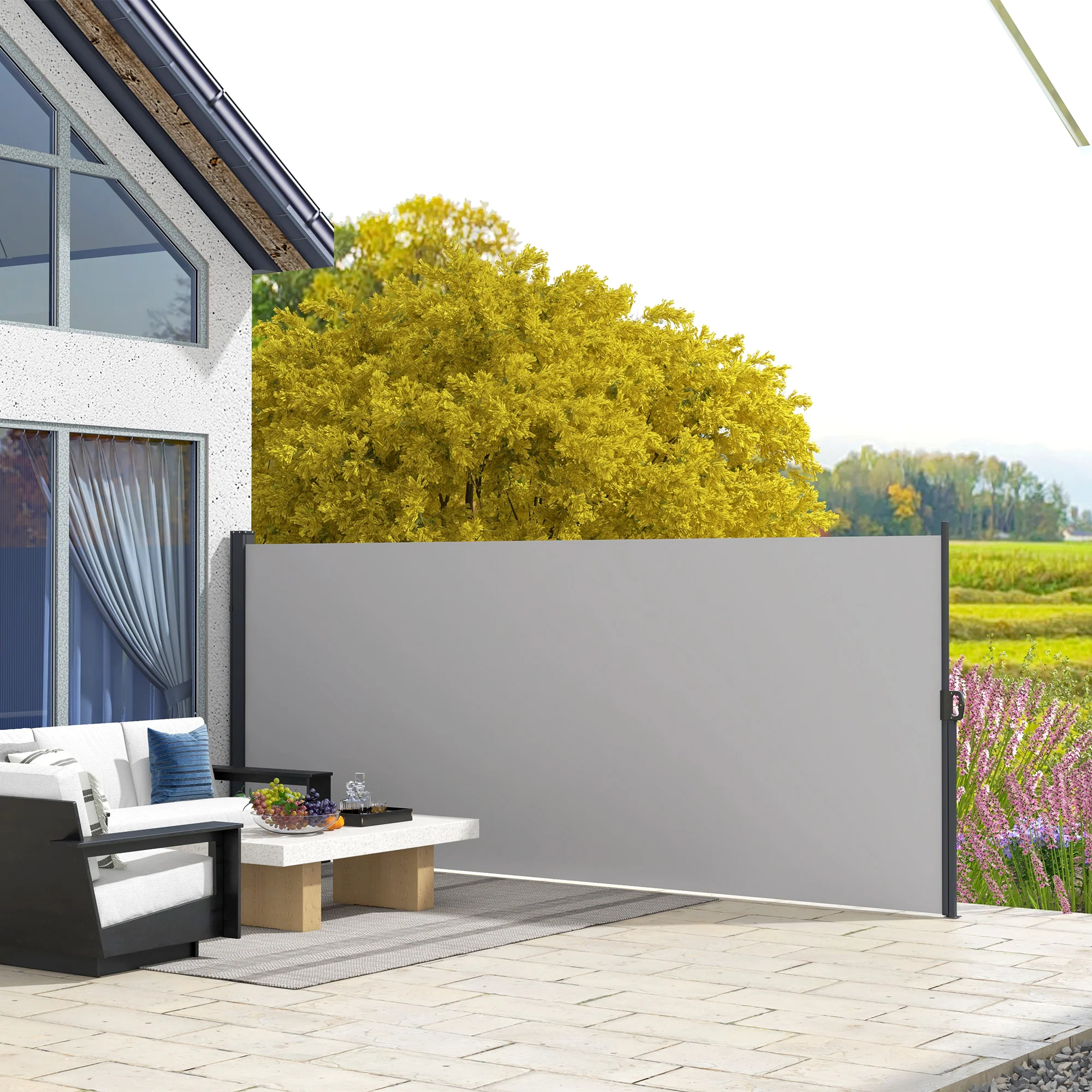 13' x 5' Retractable Side Awning, Full Cassette Privacy Screen, Light Grey - Image 3