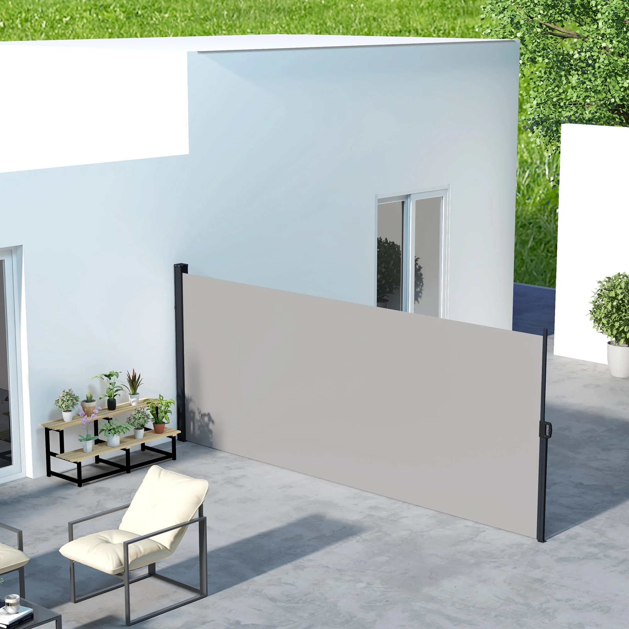 13' x 5' Retractable Side Awning, Full Cassette Privacy Screen, Light Grey - Image 4