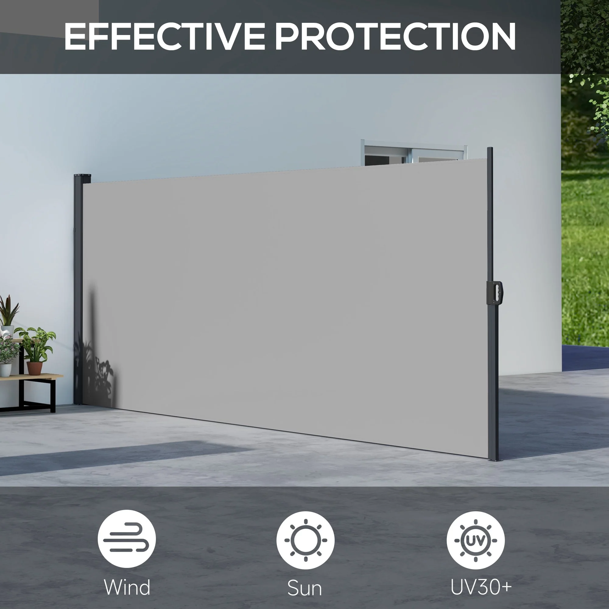 13' x 5' Retractable Side Awning, Full Cassette Privacy Screen, Light Grey - Image 6